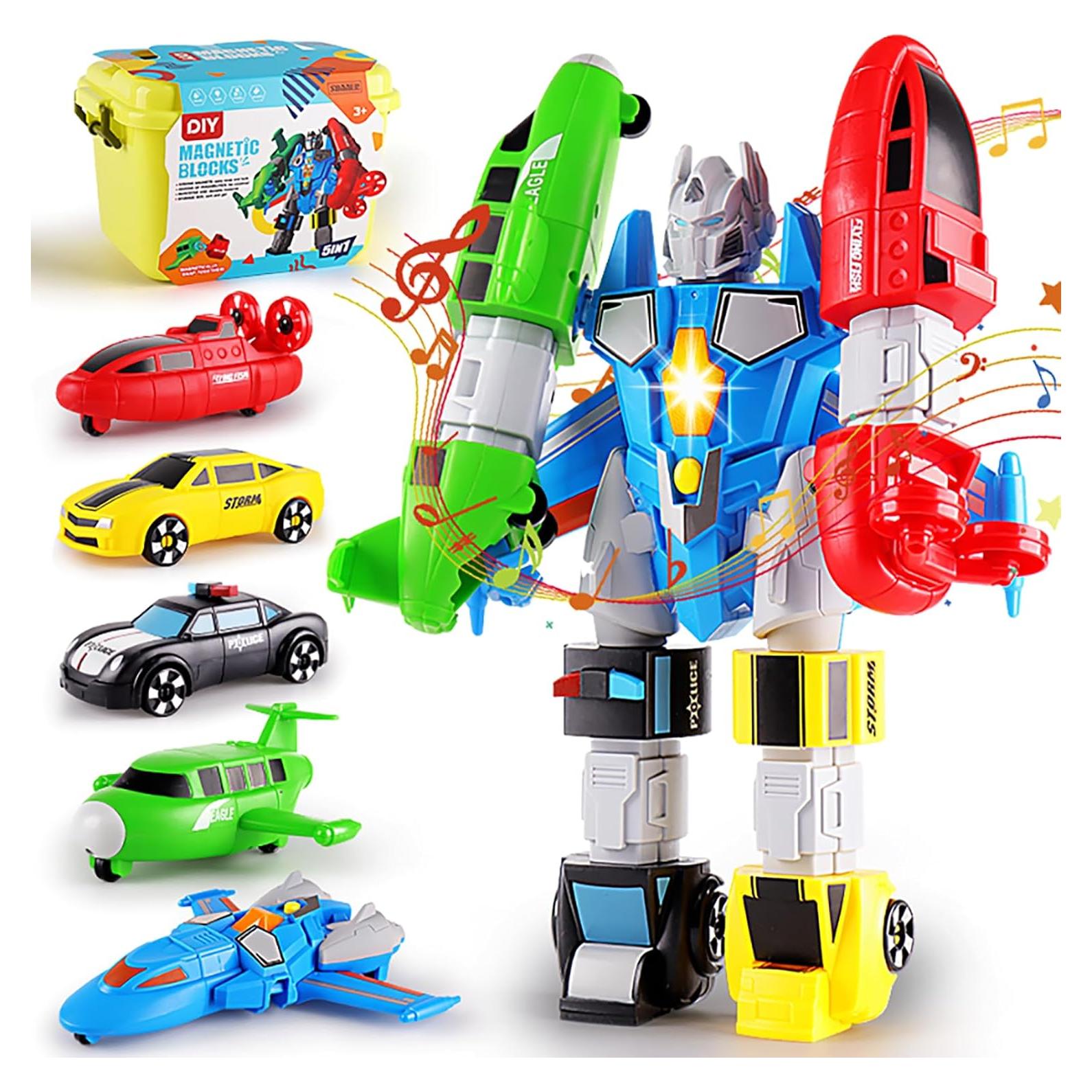 Juego de Vehículos Magnéticos QUERCITRON 5 en 1 Robot 3-7 Años