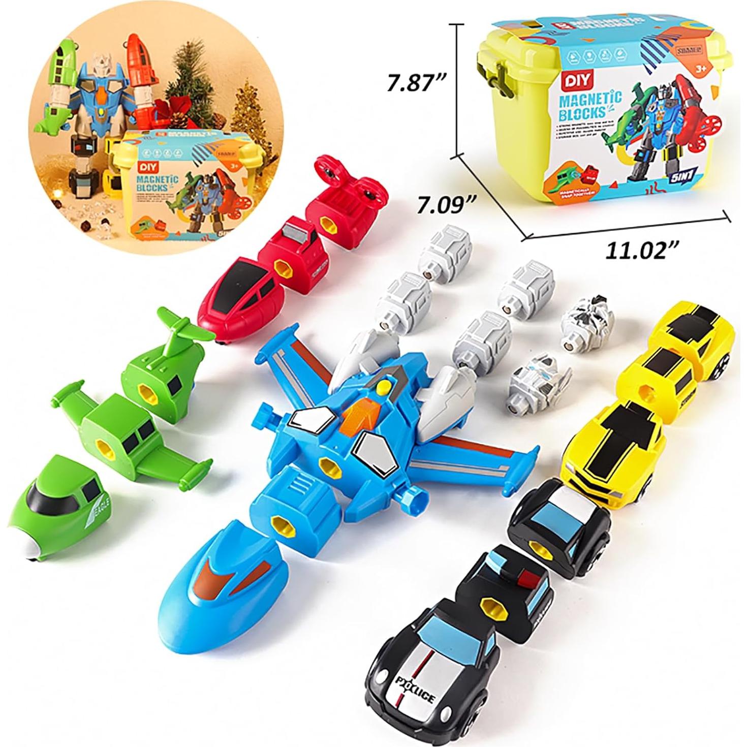 Juego de Vehículos Magnéticos QUERCITRON 5 en 1 Robot 3-7 Años