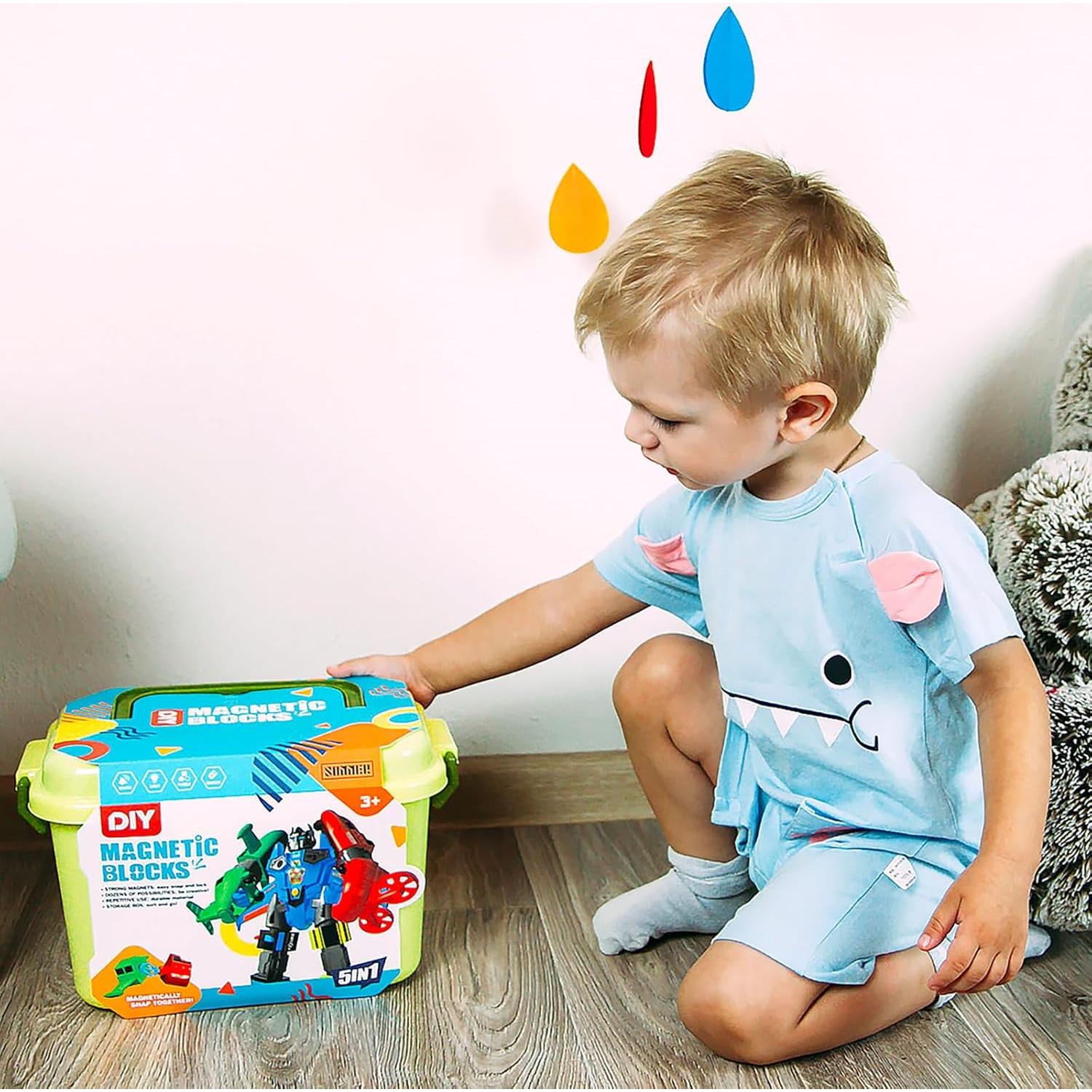 Juego de Vehículos Magnéticos QUERCITRON 5 en 1 Robot 3-7 Años