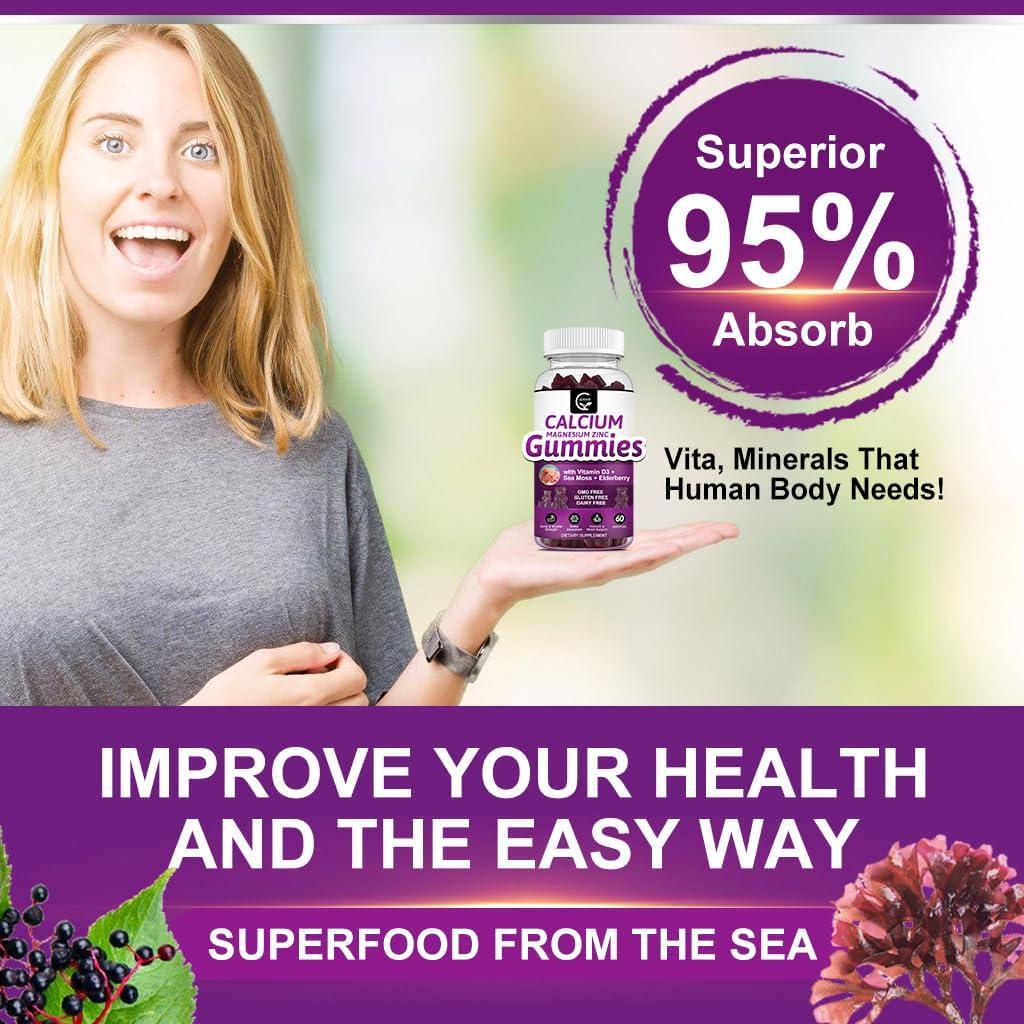 Gomitas de Calcio Magnesio Zinc GORNVB 300mg Veganas 60 Unidades