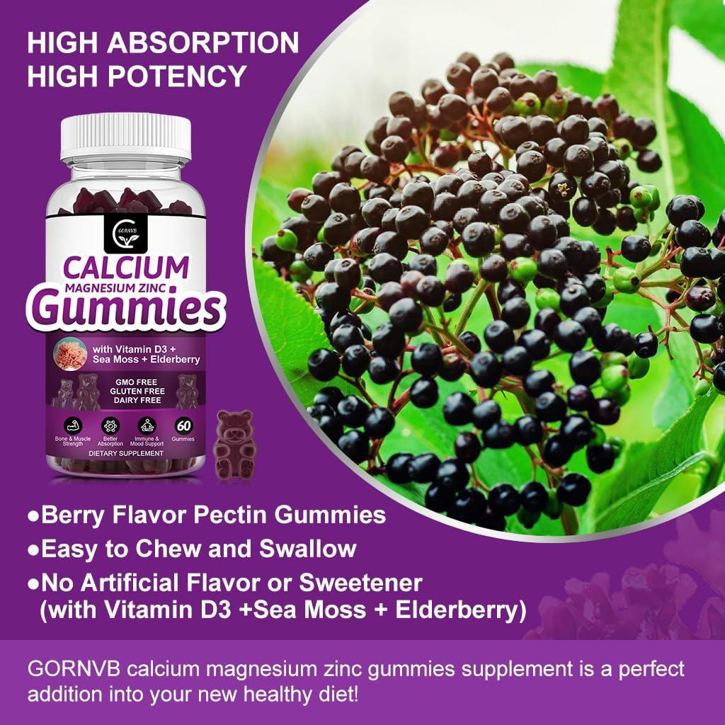 Gomitas de Calcio Magnesio Zinc GORNVB 300mg Veganas 60 Unidades
