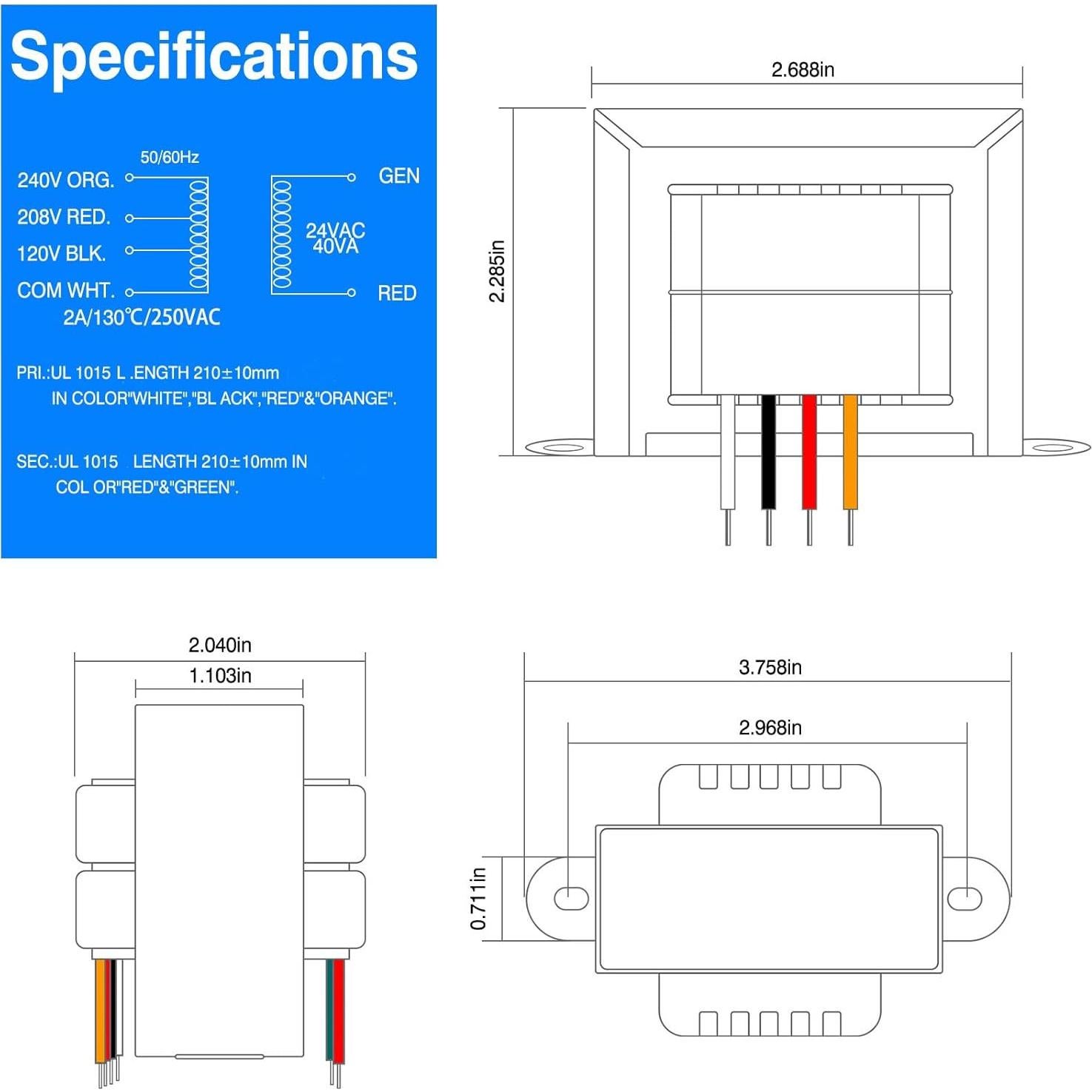 Transformador de Control 24V 40VA Yelinda PS-AC2440D