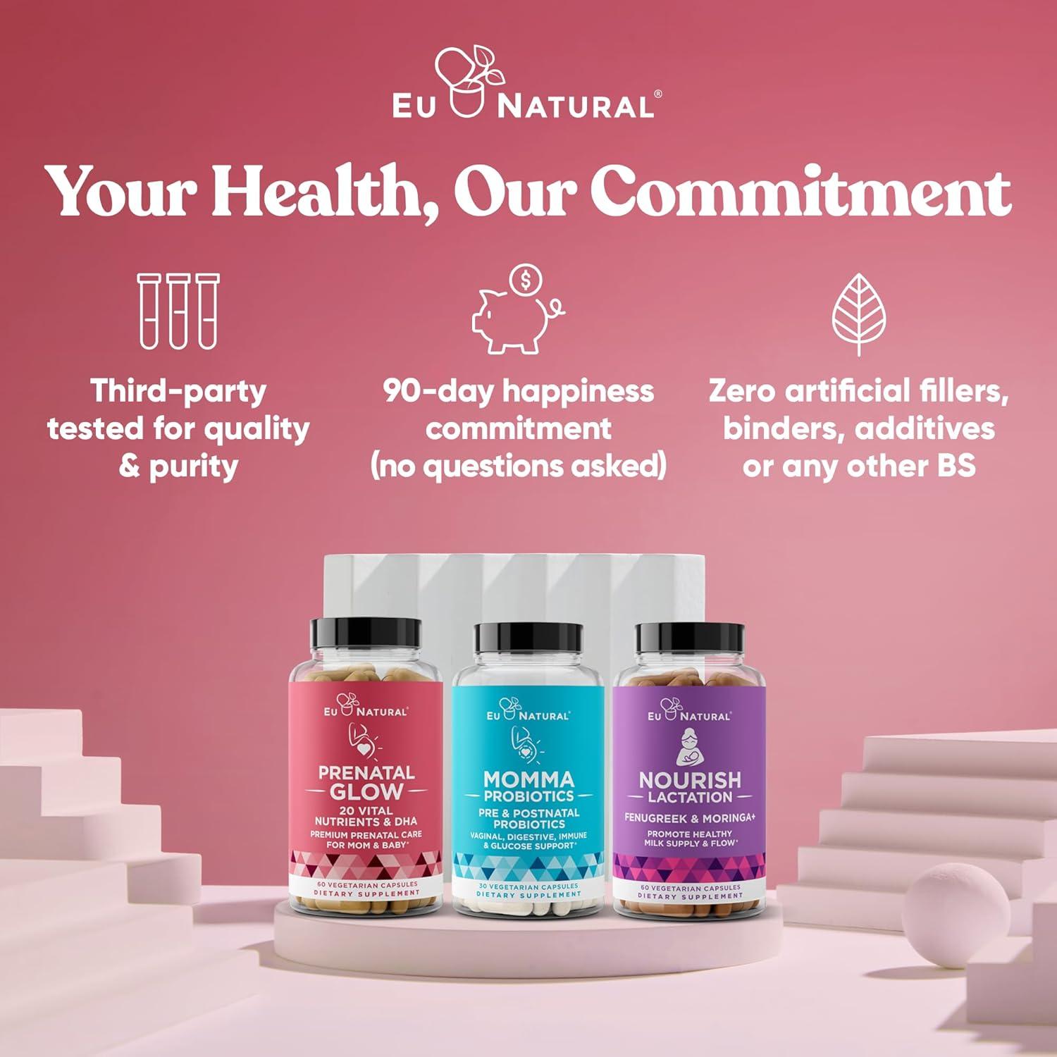 Vitaminas Prenatales Glow Eu Natural - 60 Cápsulas DHA y Ácido Fólico