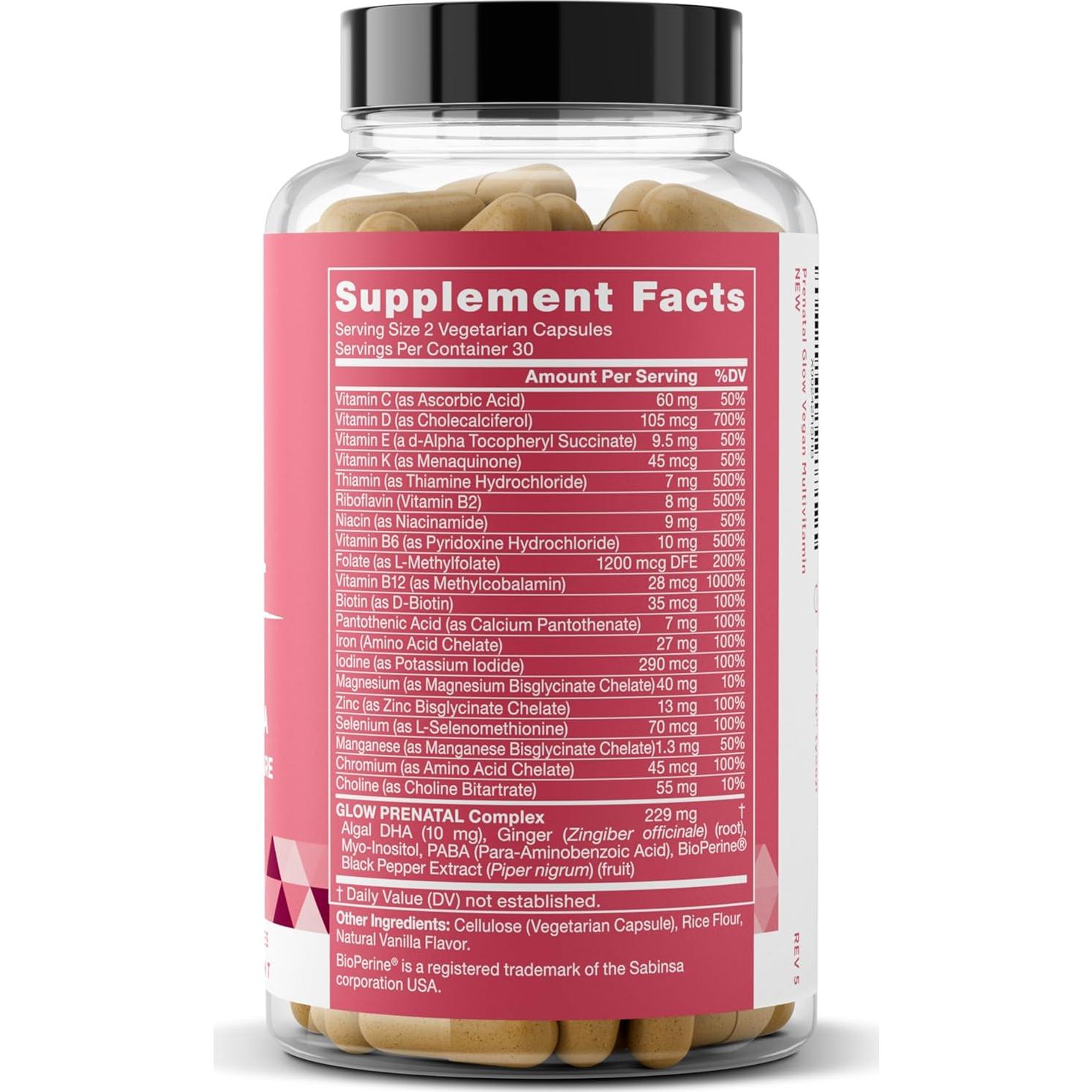 Vitaminas Prenatales Glow Eu Natural - 60 Cápsulas DHA y Ácido Fólico