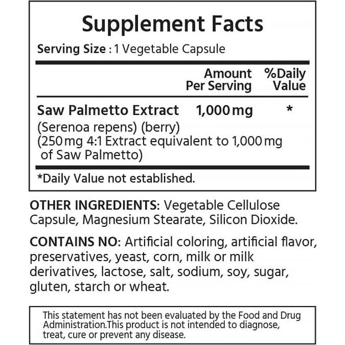 Cápsulas Vegetales Palma Enana 1000 mg ML Naturals 180 Unidades