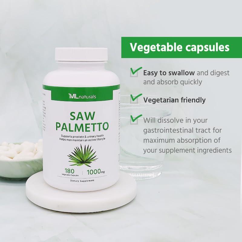 Cápsulas Vegetales Palma Enana 1000 mg ML Naturals 180 Unidades