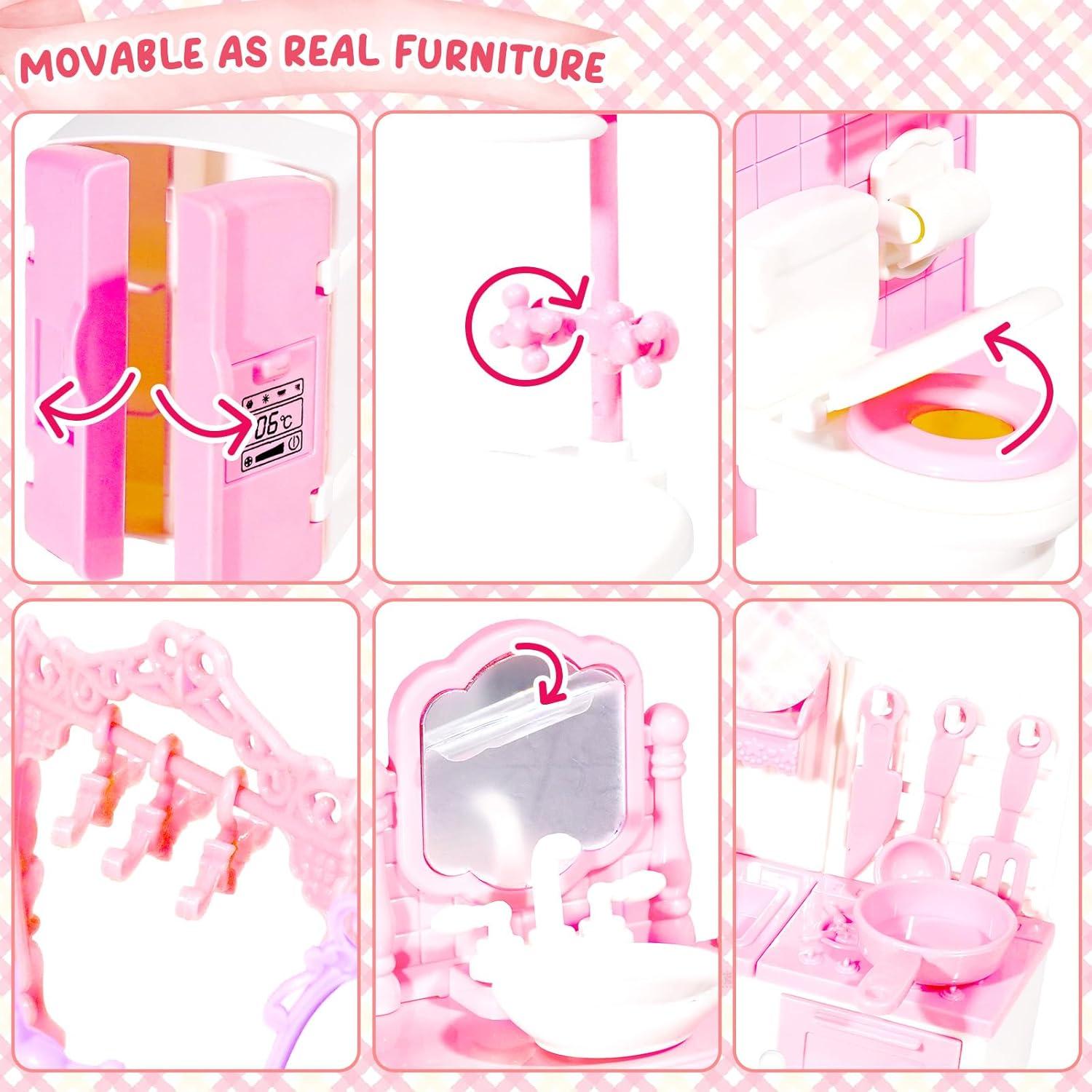 Set de Muebles Miniatura Rosa 92 Pcs Pamonrueer 1:12
