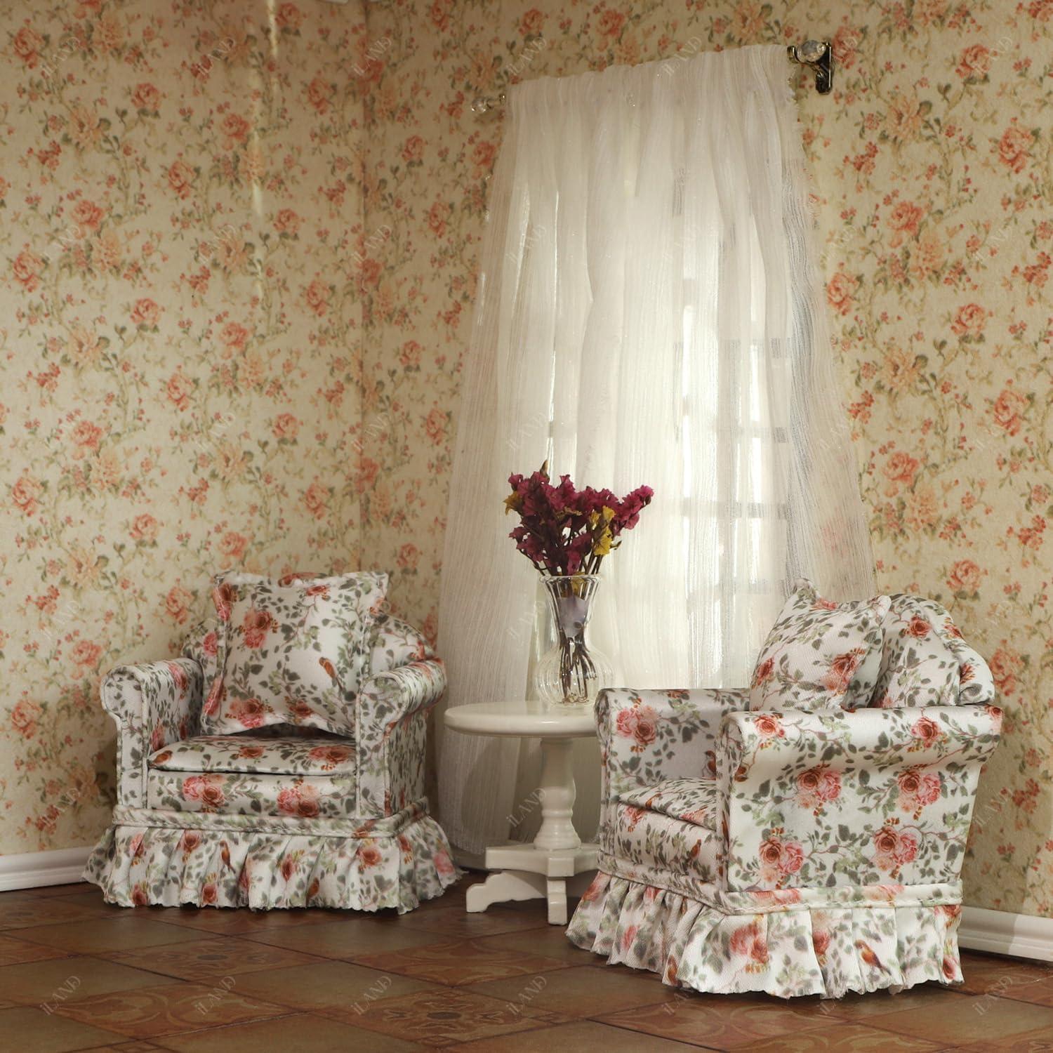 Muebles Miniatura iLAND Sofá Plisado Rosa y Pájaros 2 Pcs