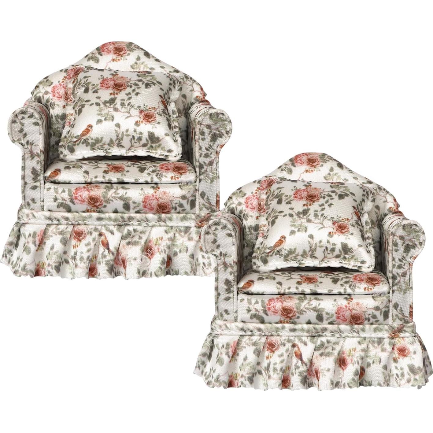 Muebles Miniatura iLAND Sofá Plisado Rosa y Pájaros 2 Pcs