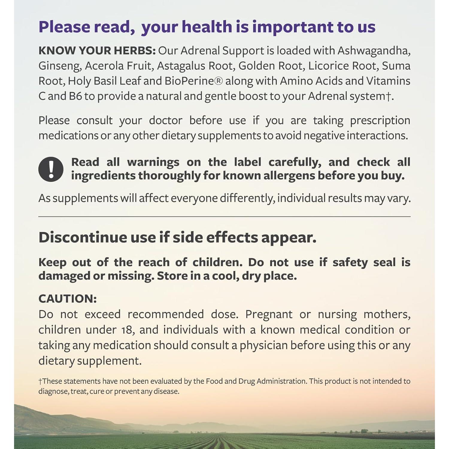 Suplemento de Apoyo Adrenal Healths Harmony 60 Cápsulas