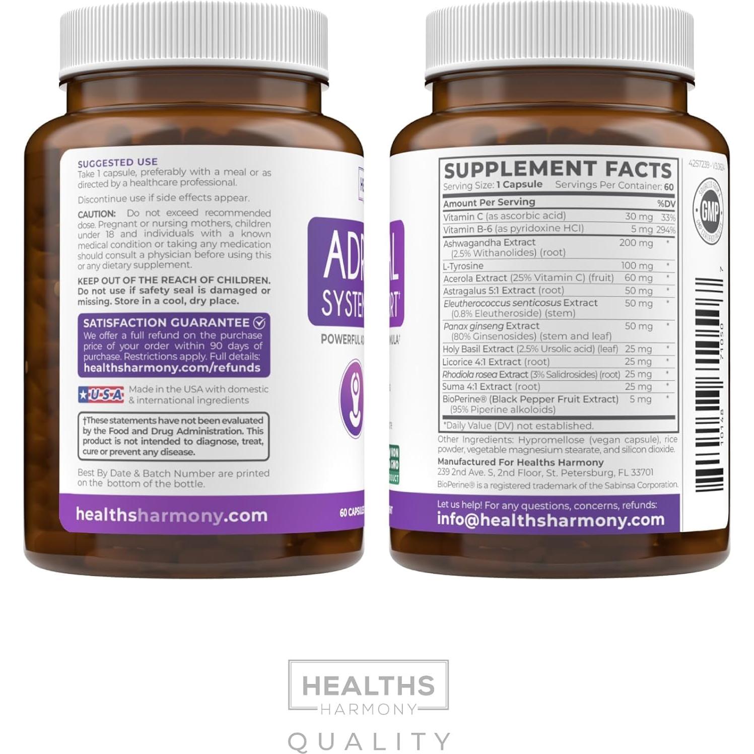 Suplemento de Apoyo Adrenal Healths Harmony 60 Cápsulas