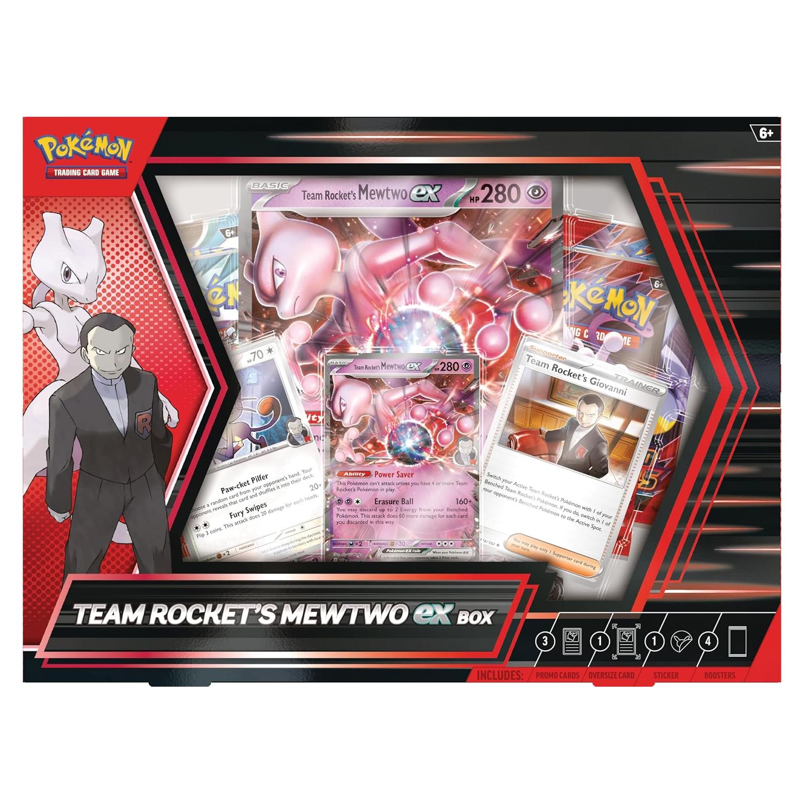 Caja Mewtwo ex Team Rocket TCG Pokémon - 4 Paquetes + Promos