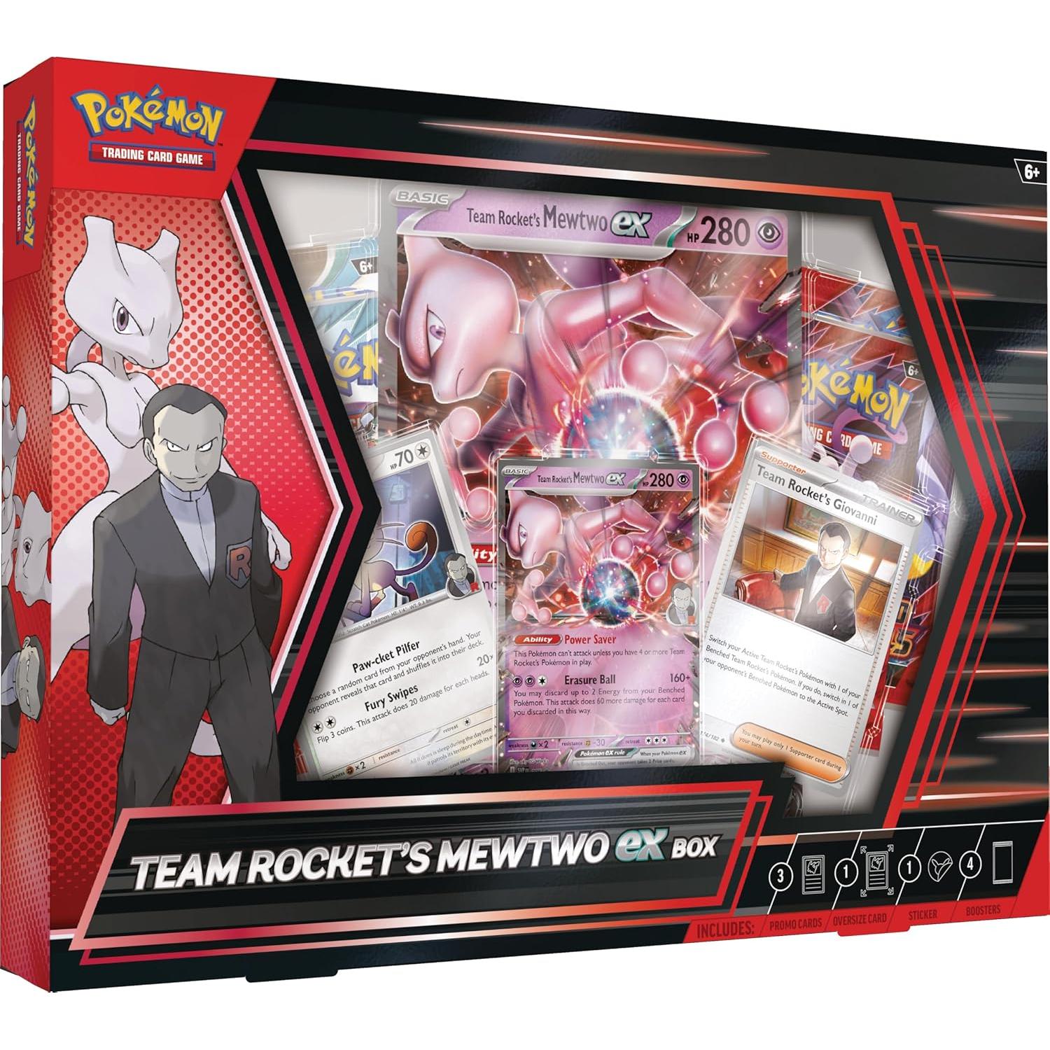Caja Mewtwo ex Team Rocket TCG Pokémon - 4 Paquetes + Promos