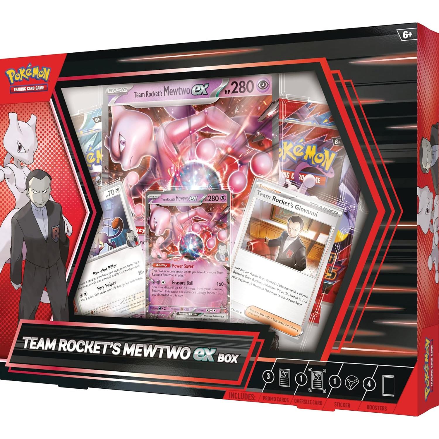 Caja Mewtwo ex Team Rocket TCG Pokémon - 4 Paquetes + Promos