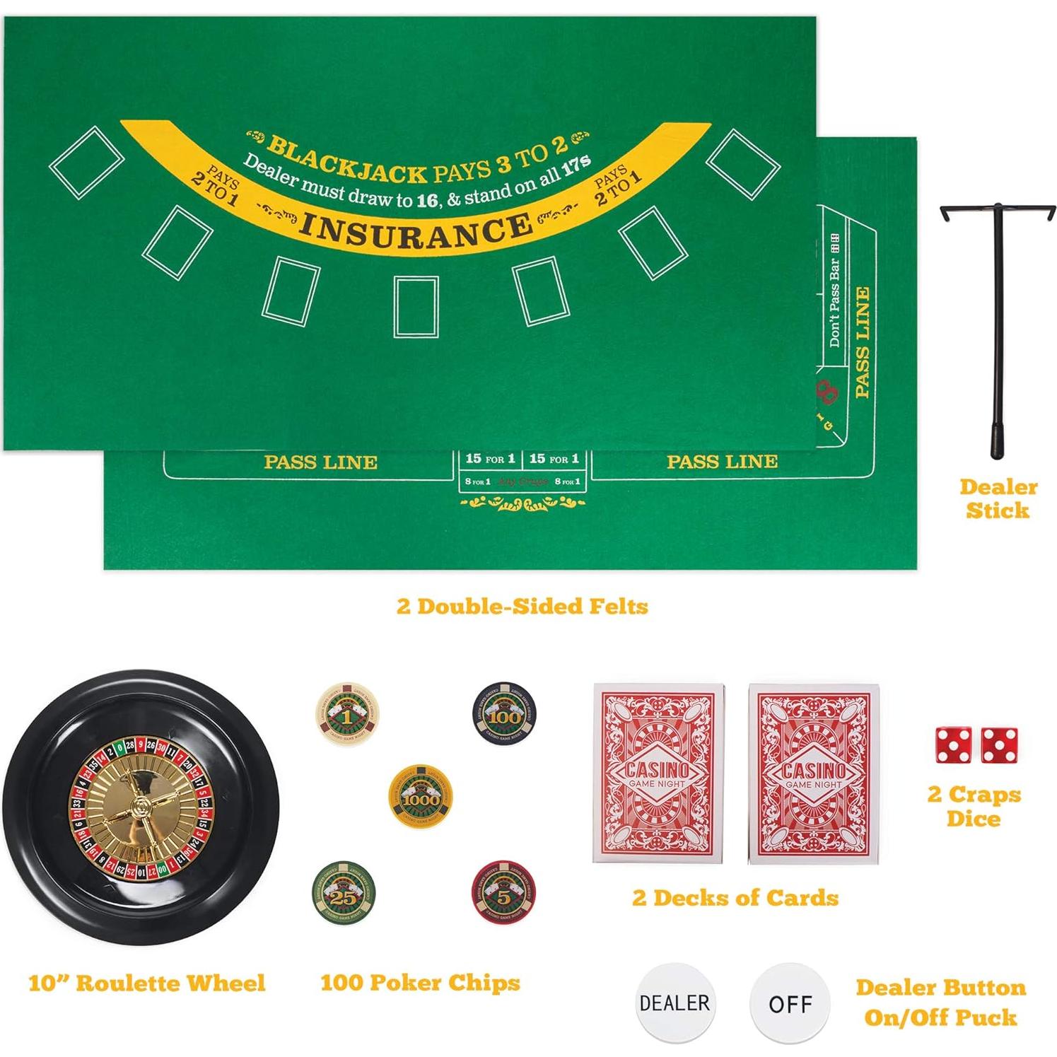 Juego de Casino 4-en-1 Brybelly con Fieltros y Fichas