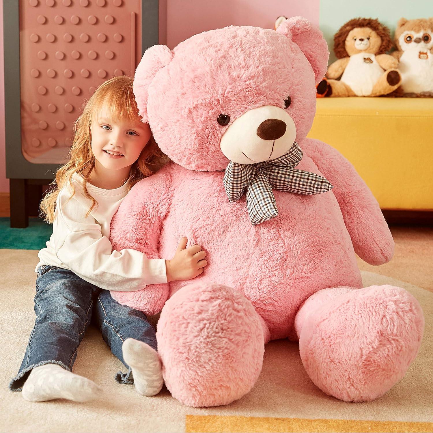 Oso de Peluche Gigante IKASA Rosa 119 cm Suave y Duradero