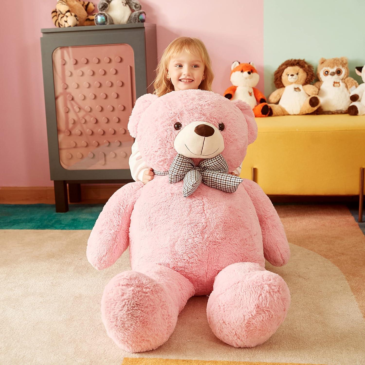 Oso de Peluche Gigante IKASA Rosa 119 cm Suave y Duradero