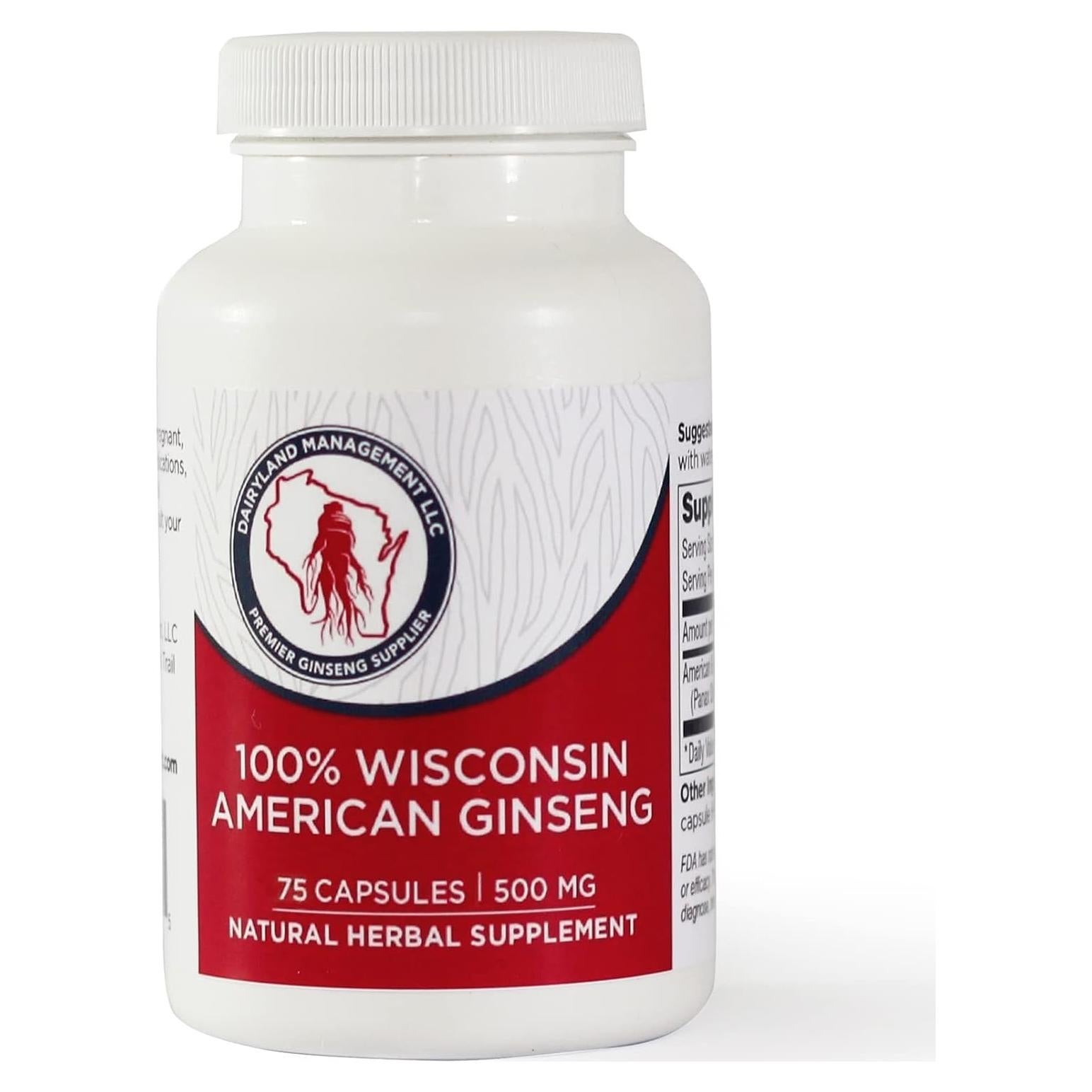 Cápsulas de Ginseng Americano Dairyland 75 ct 500 mg - Suplemento Herbal