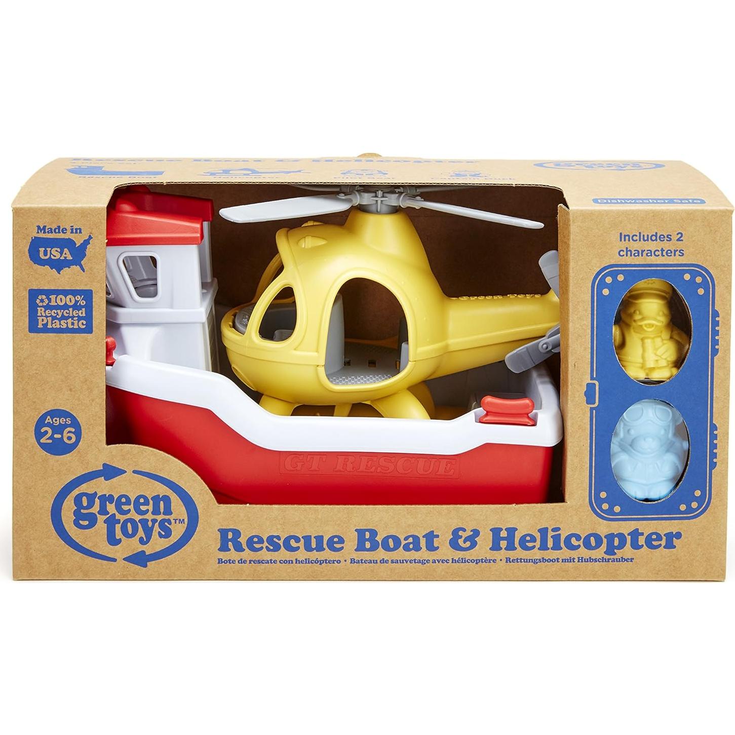 Barco de Rescate Green Toys con Helicóptero Rojo y Personajes