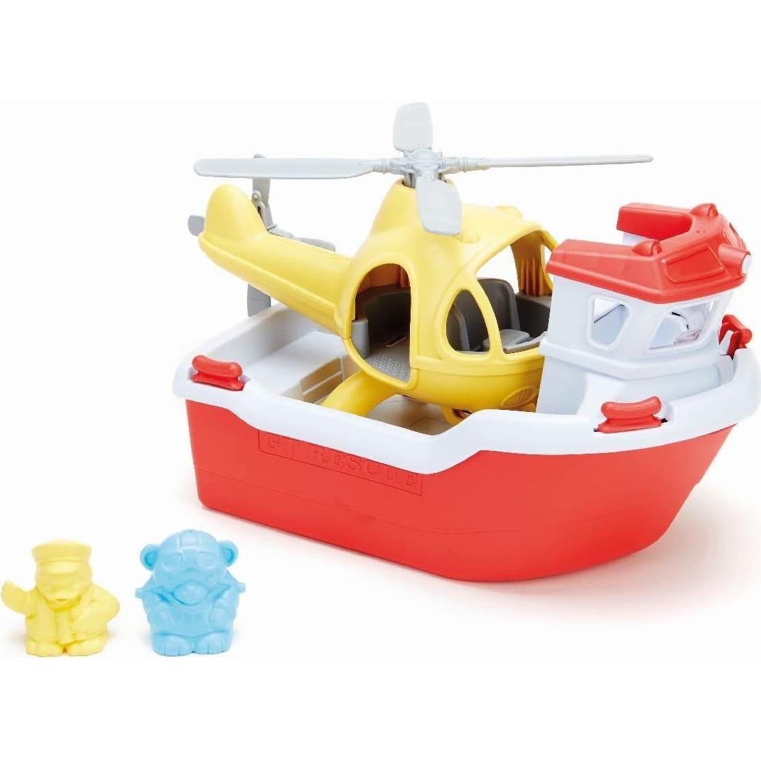 Barco de Rescate Green Toys con Helicóptero Rojo y Personajes