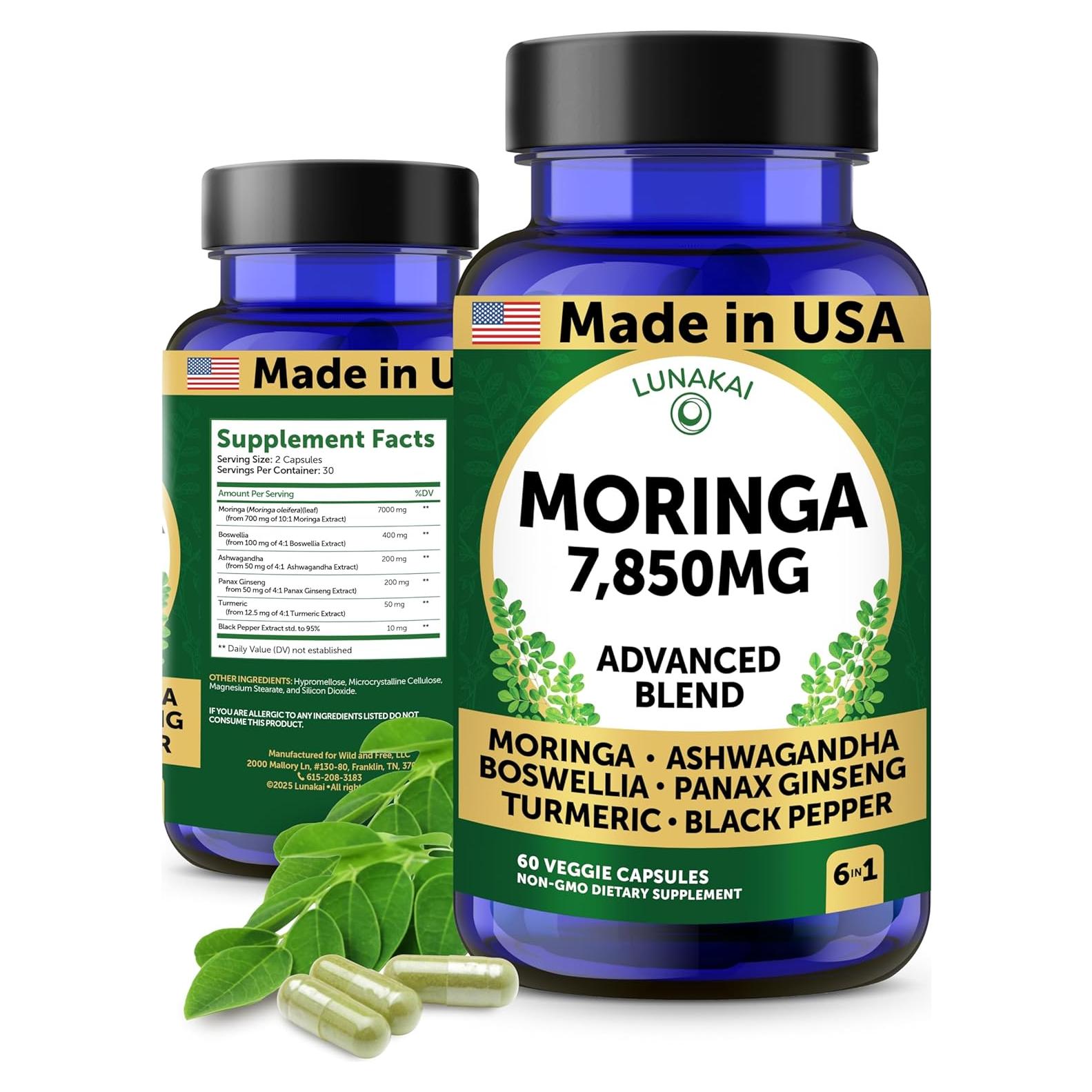 Cápsulas de Moringa Lunakai 7850mg - Suplemento Vegano 60ct