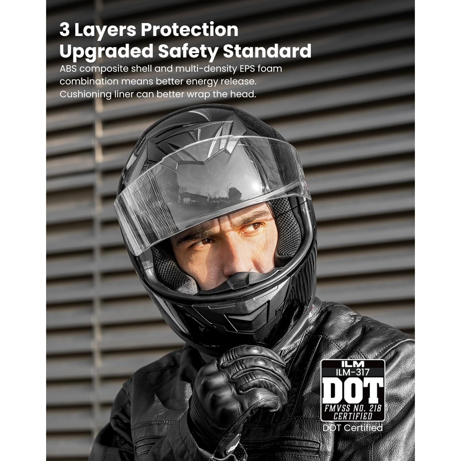 Casco de Motocicleta ILM 317 Negro Brillante XL Certificado DOT