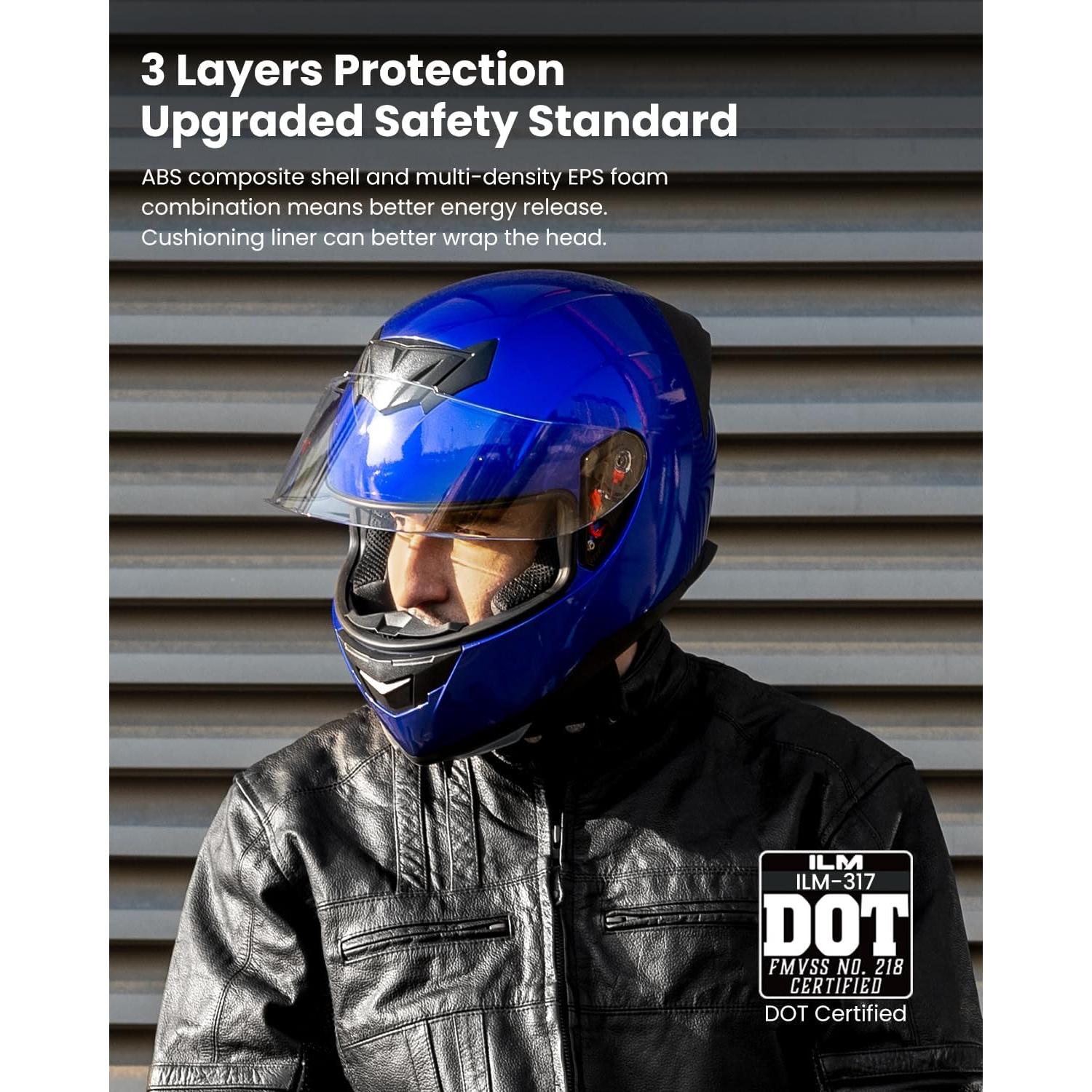 Casco ILM Full Face Motocicleta Modelo 317 Azul Mediano