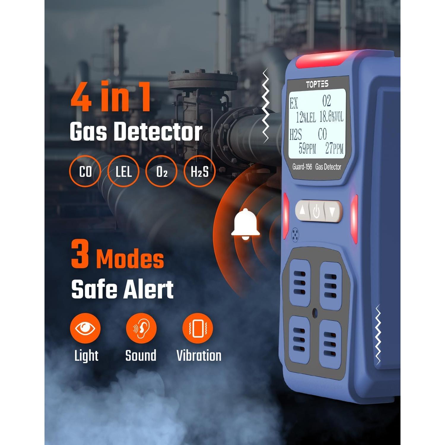 Detector de Gas Guard-156 4 en 1 H2S CO LEL O2 - Seguridad