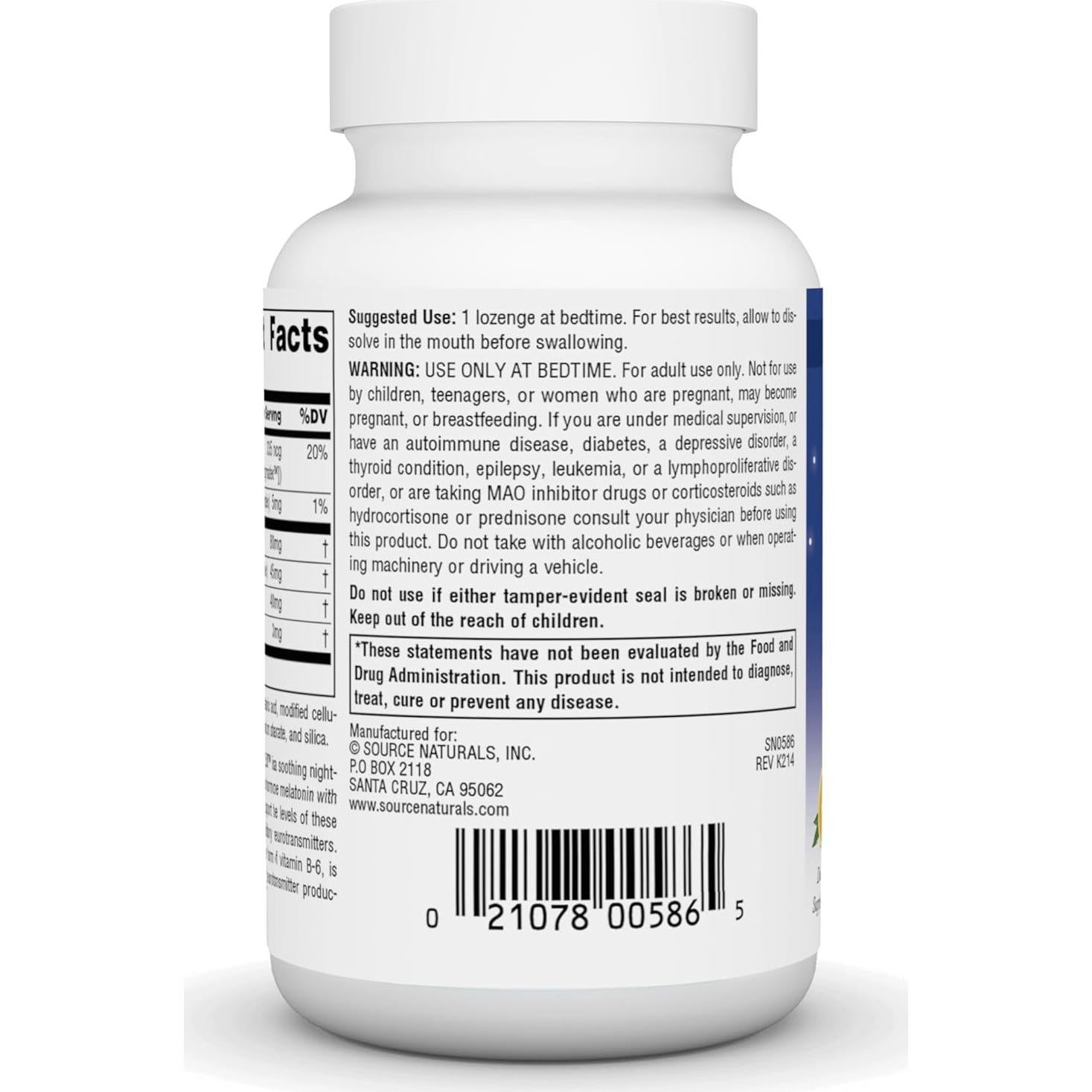 Complejo de Melatonina Source Naturals 100 Pastillas Naranja 3 mg