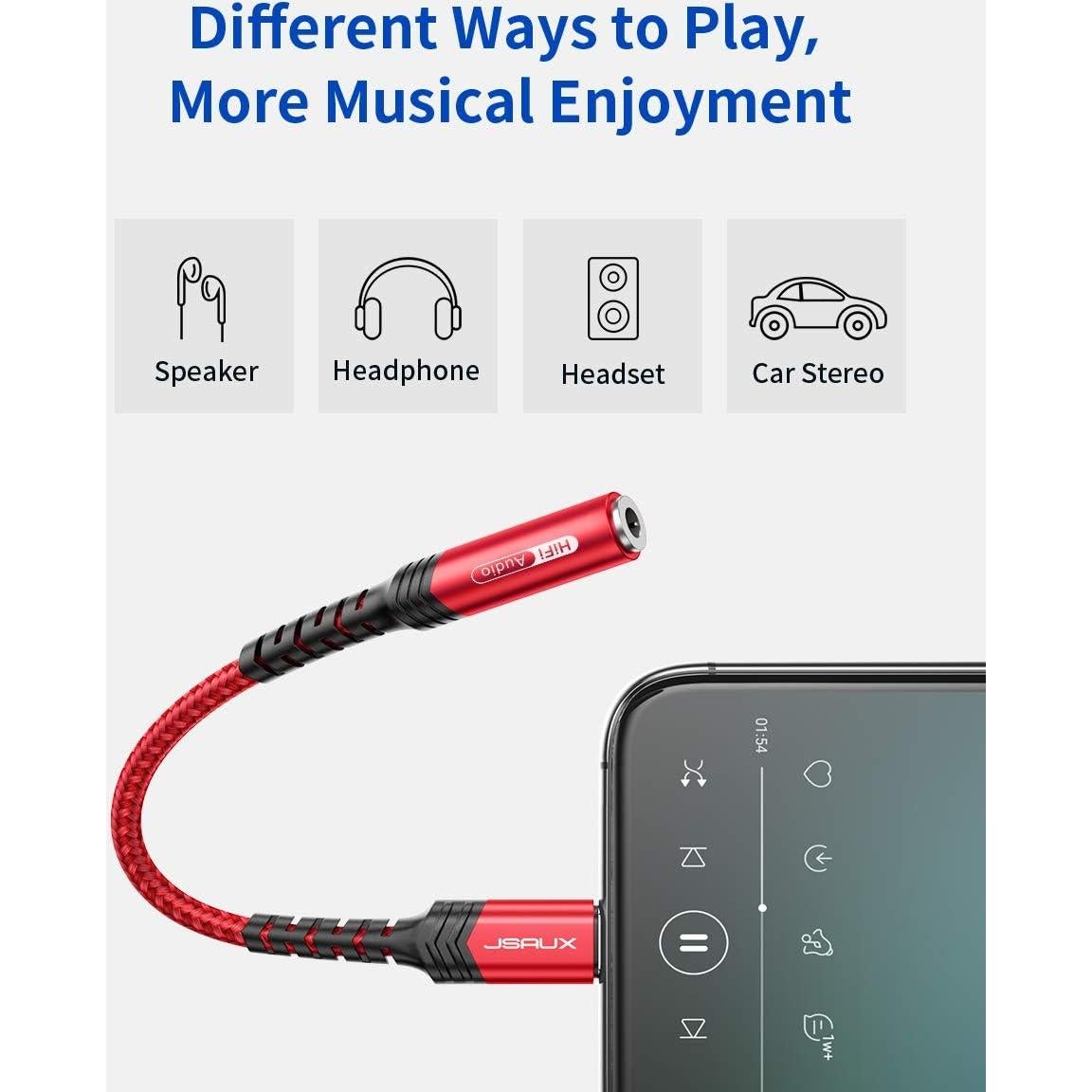 JSAUX Headphone Adapter for iPhone Lightning to 3.5mm Adapter [Apple MFi Certified] Compatible with iPhone 14 Pro Max/14 Plus/13 12 11 Pro Max/SE/XS-Red