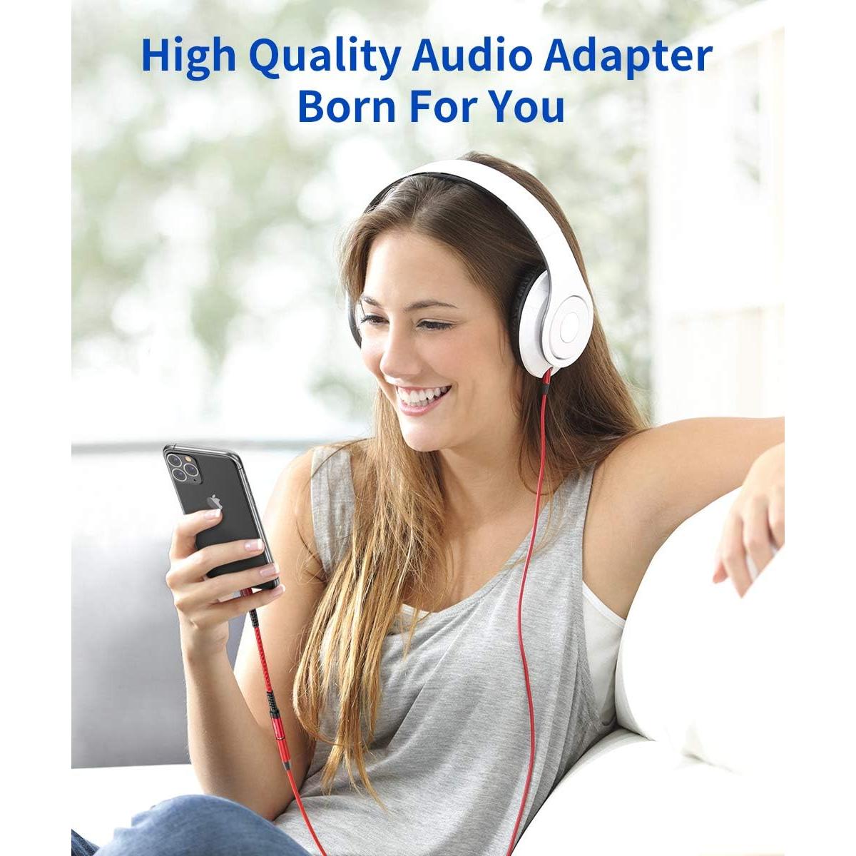 JSAUX Headphone Adapter for iPhone Lightning to 3.5mm Adapter [Apple MFi Certified] Compatible with iPhone 14 Pro Max/14 Plus/13 12 11 Pro Max/SE/XS-Red