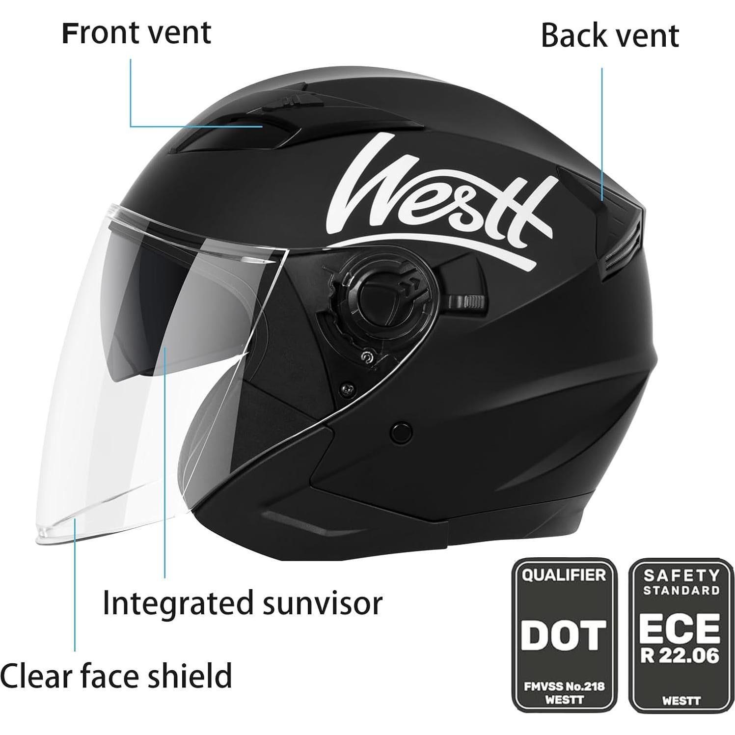 Casco Abierto Westt Jet 2020 con Doble Visera Solar 1.30 kg