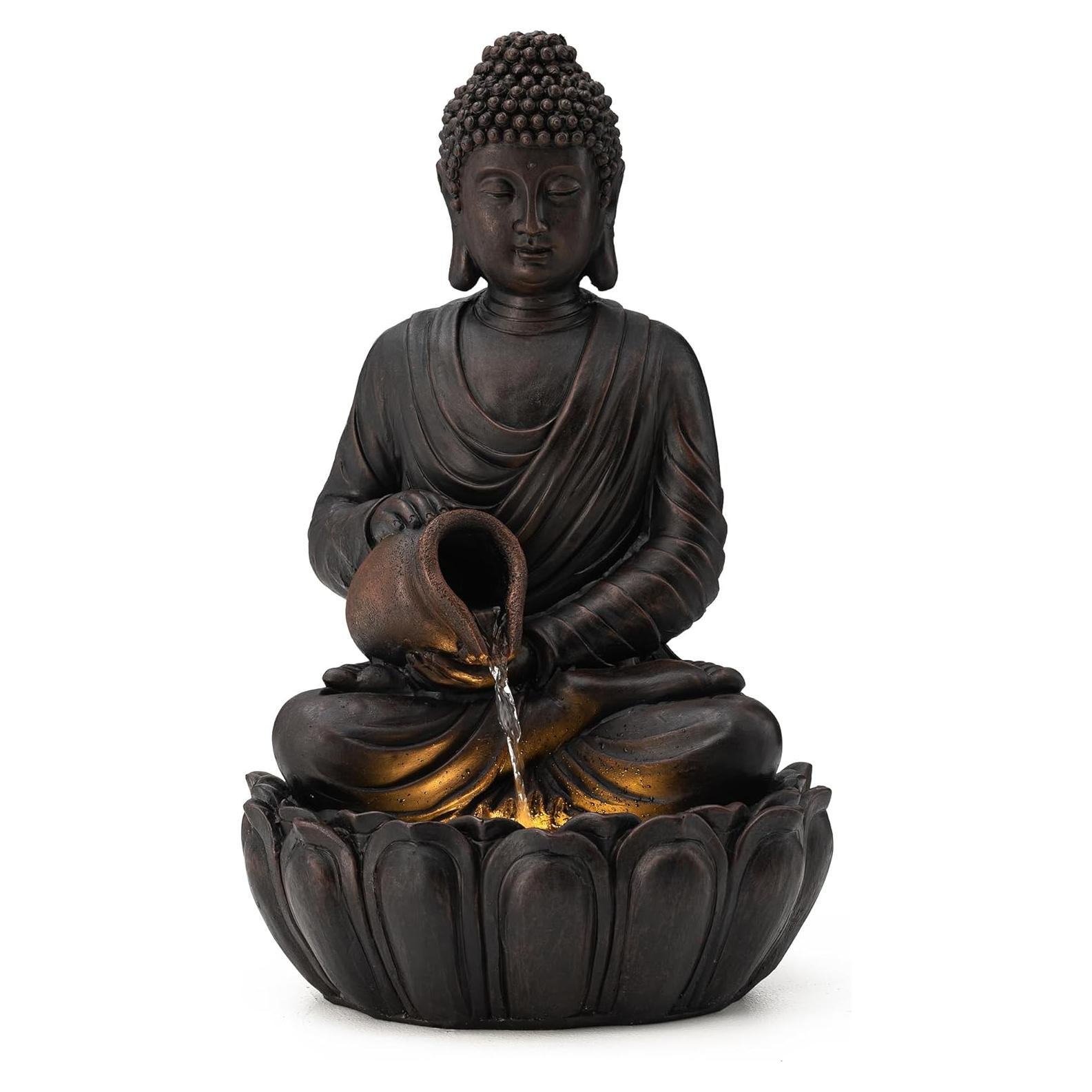 Estatua de Buda Zen Glitzhome 52 cm con Luz LED y Bomba