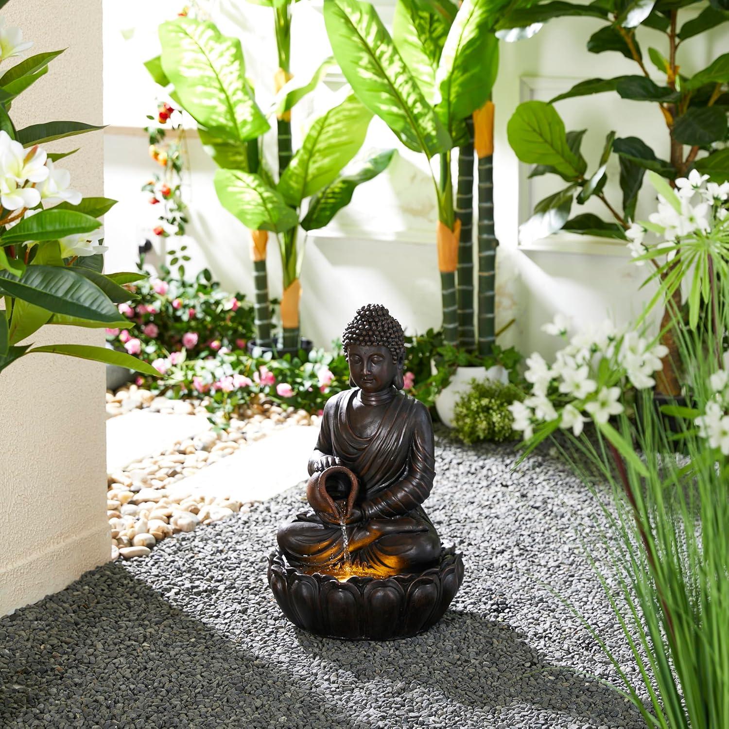Estatua de Buda Zen Glitzhome 52 cm con Luz LED y Bomba