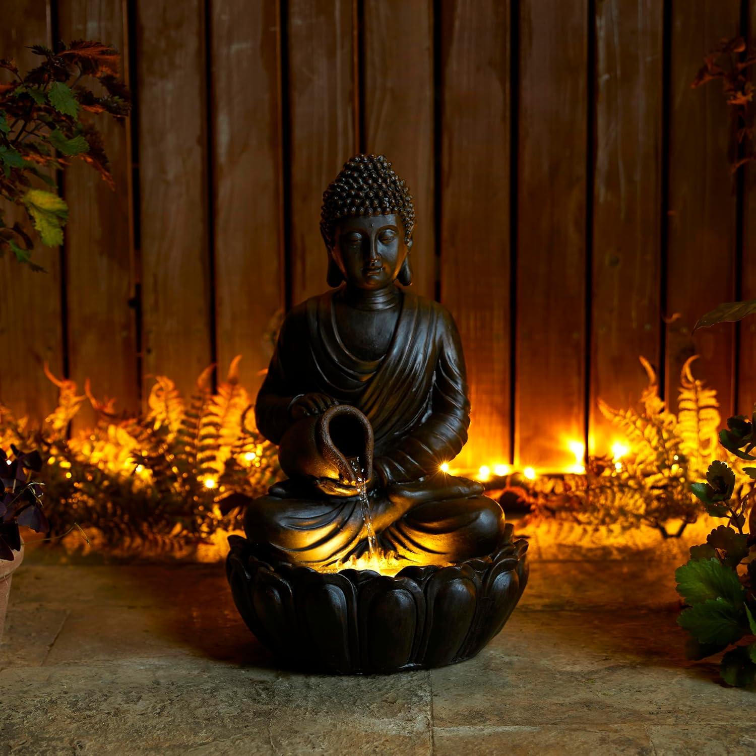 Estatua de Buda Zen Glitzhome 52 cm con Luz LED y Bomba