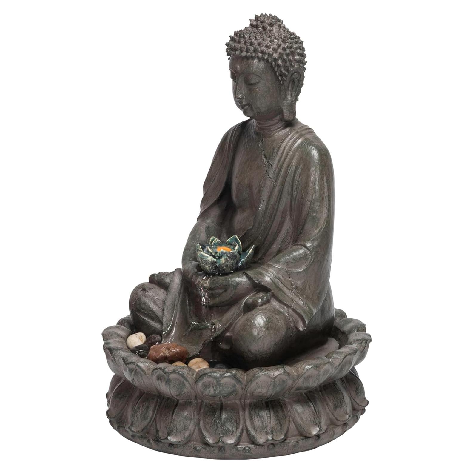 Fuente de Agua Buda Meditador Alpine 48 cm con LED Beige