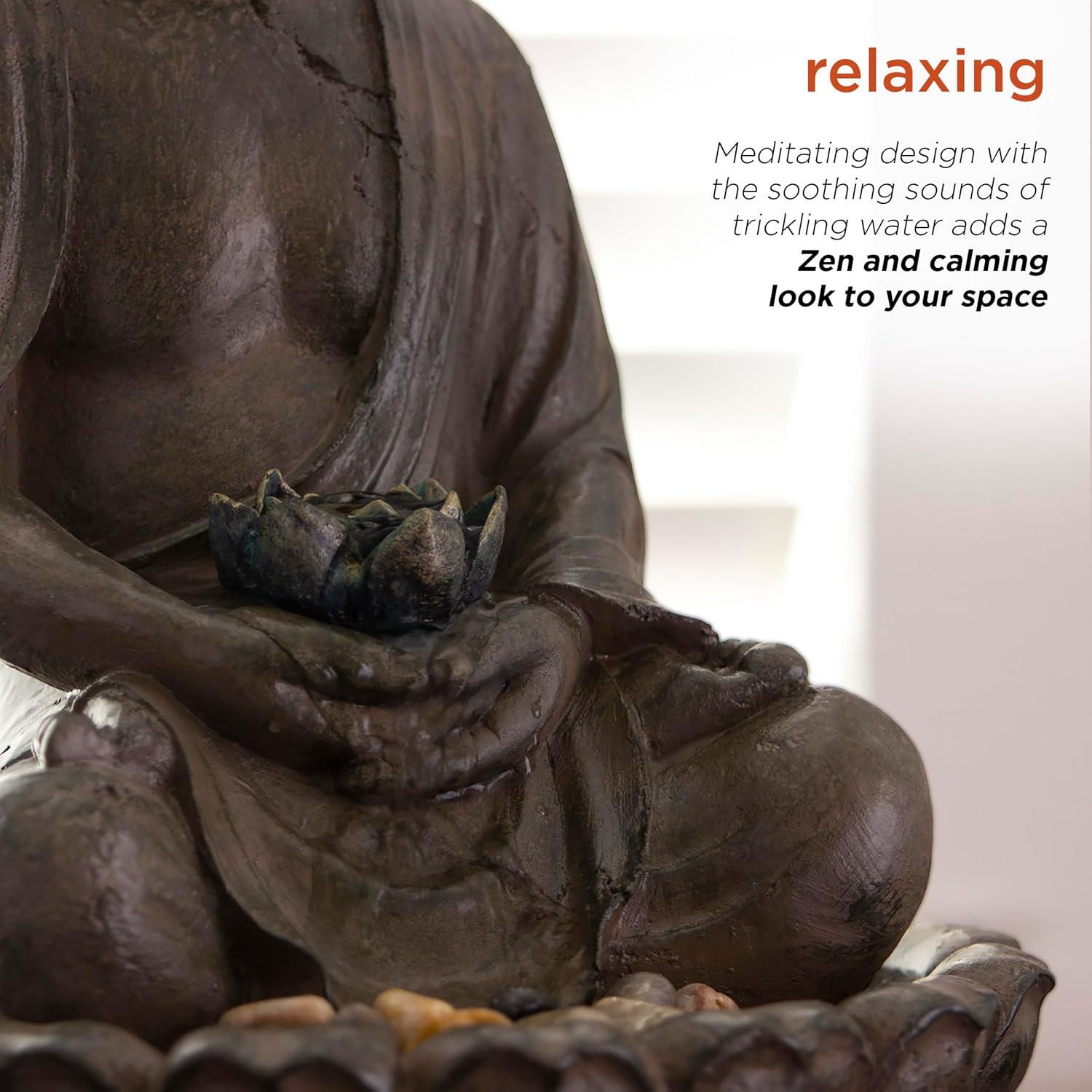 Fuente de Agua Buda Meditador Alpine 48 cm con LED Beige