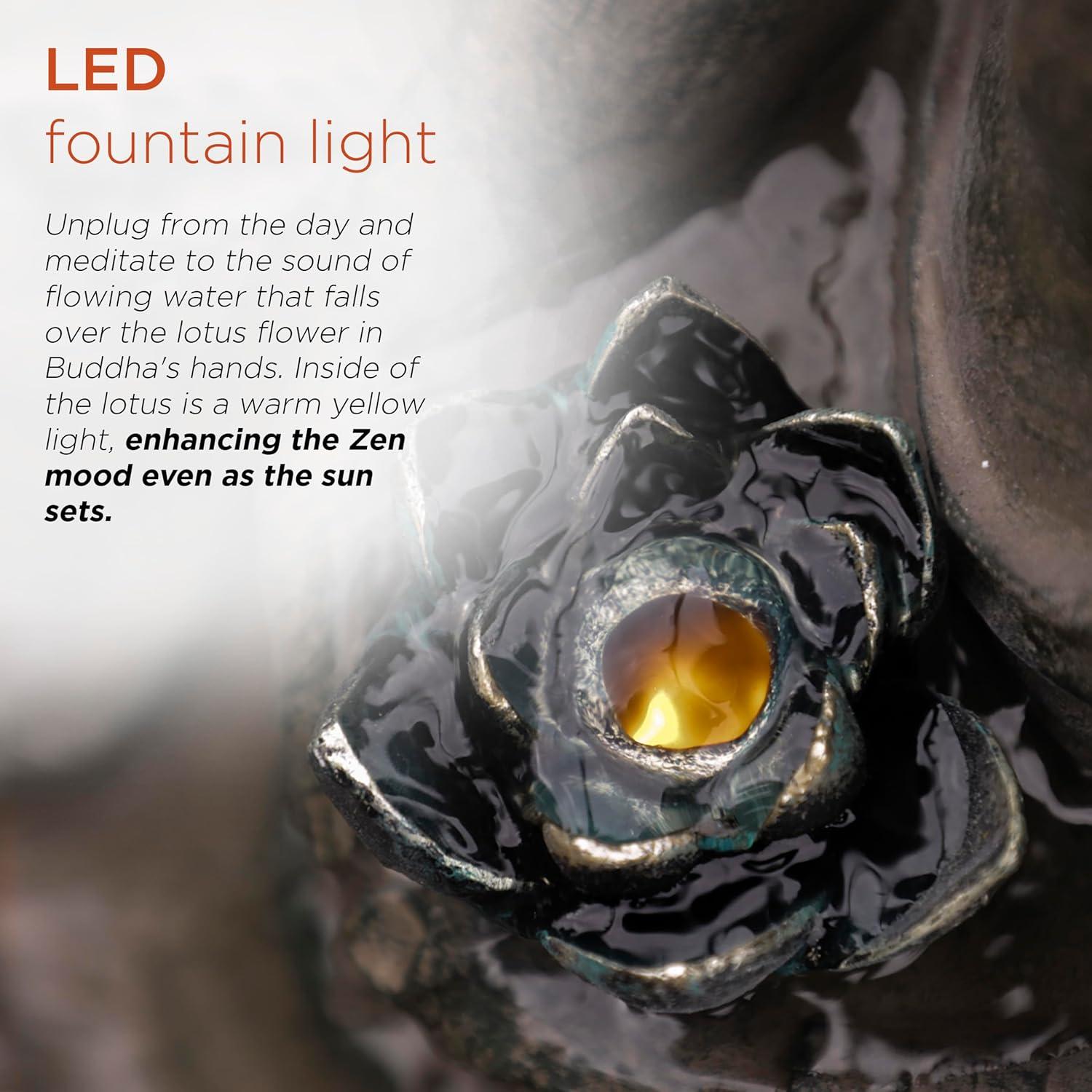 Fuente de Agua Buda Meditador Alpine 48 cm con LED Beige