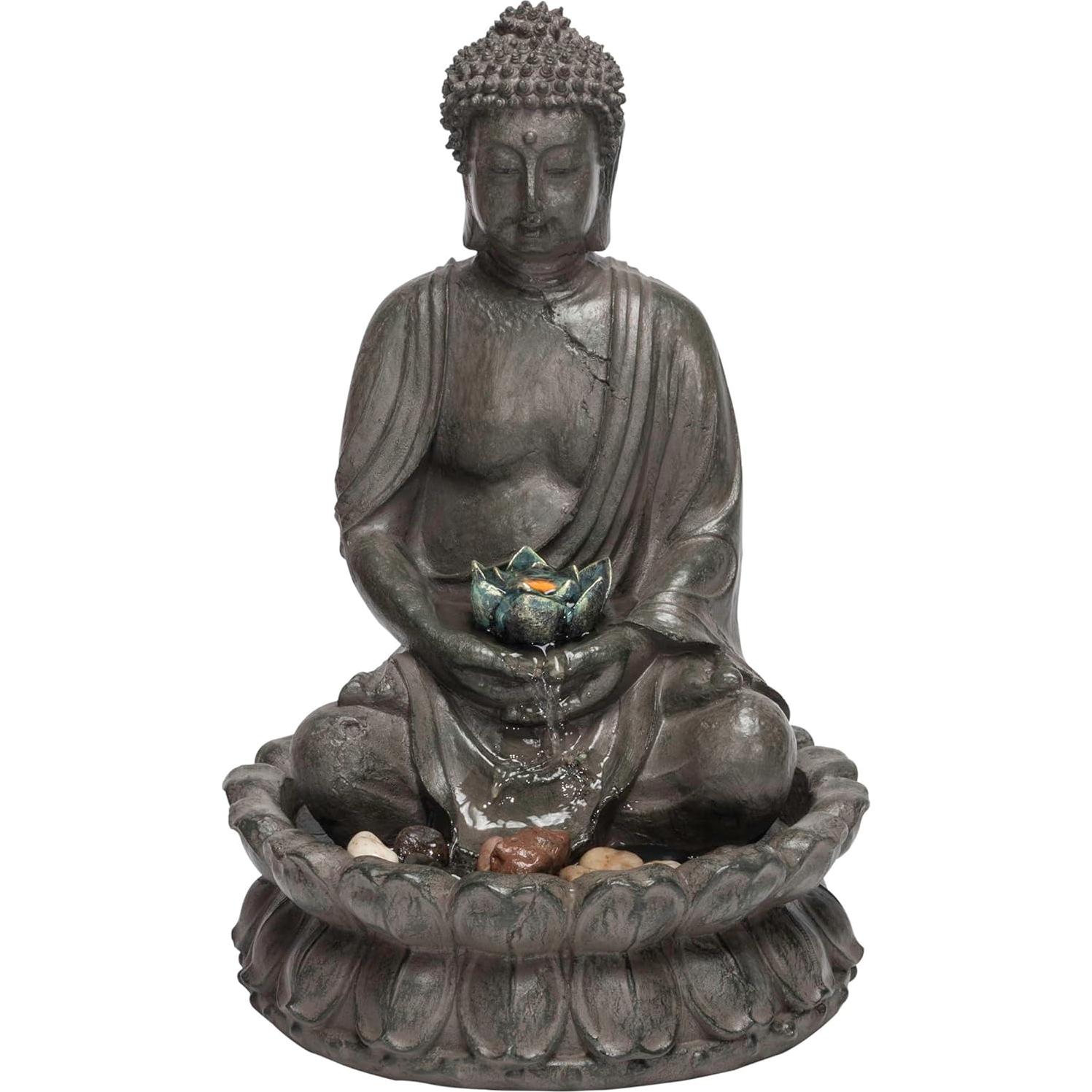 Fuente de Agua Buda Meditador Alpine 48 cm con LED Beige