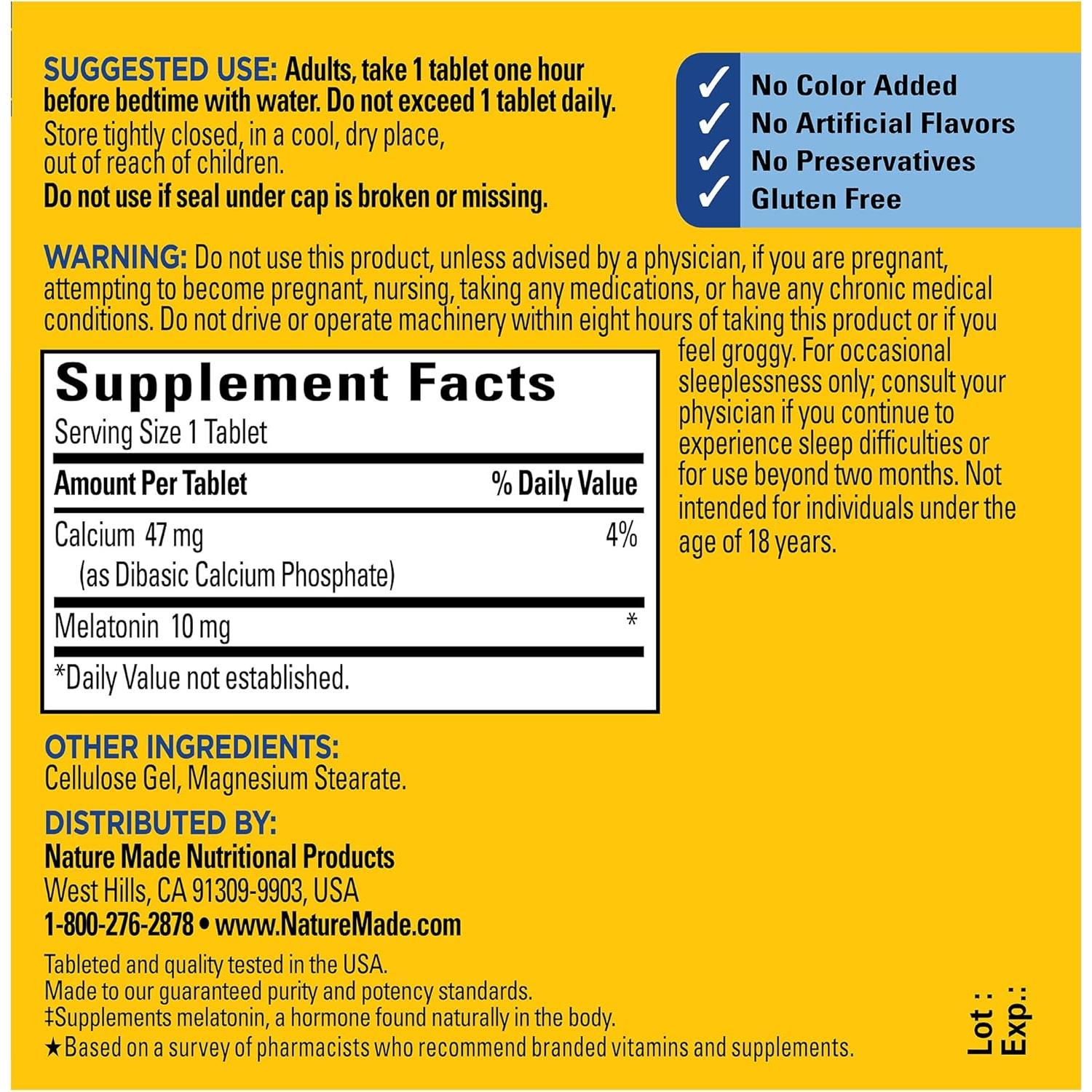 Nature Made Melatonina 10mg Tabletas Extra 30 Unidades