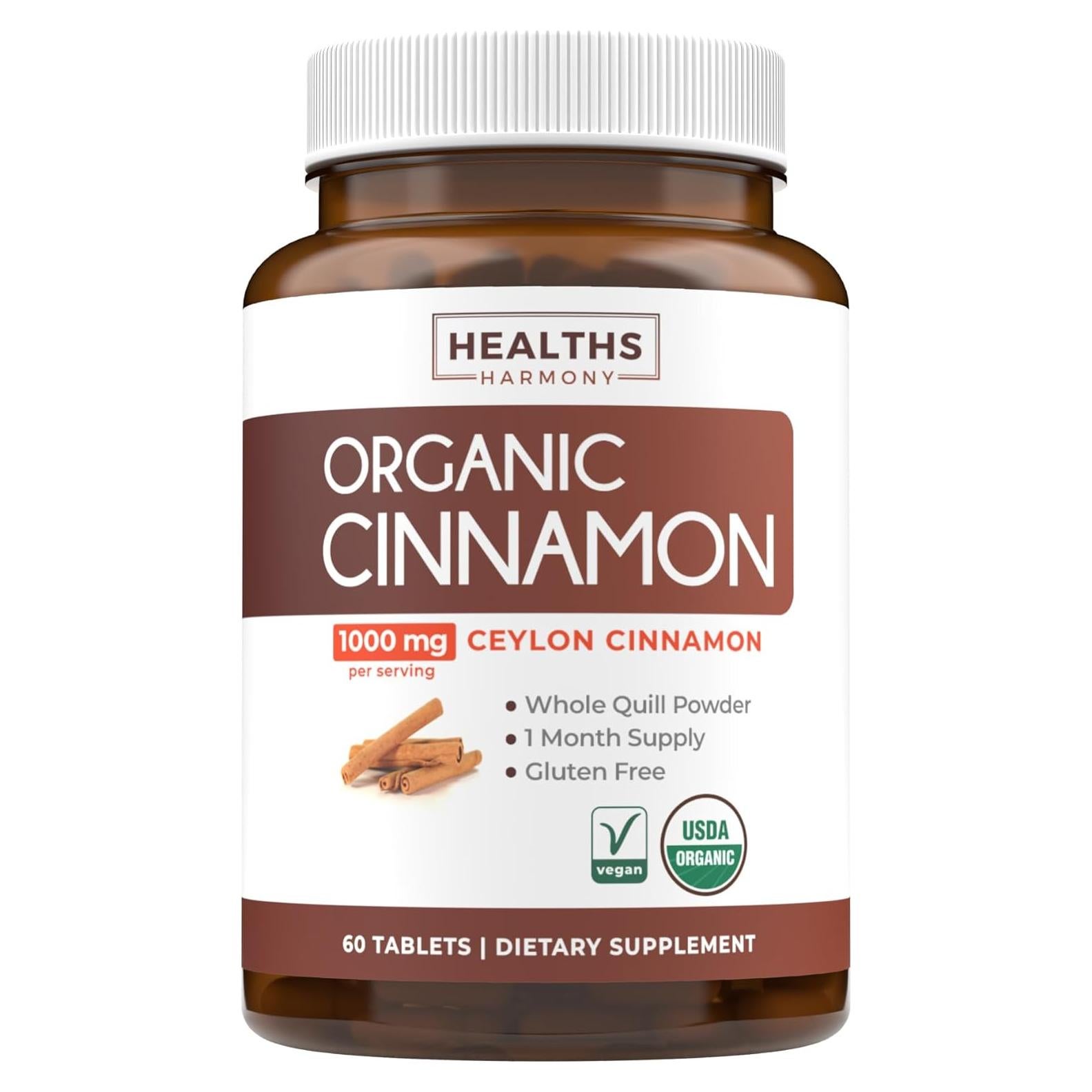 Píldoras de Canela de Ceilán Orgánica Healths Harmony 1000mg