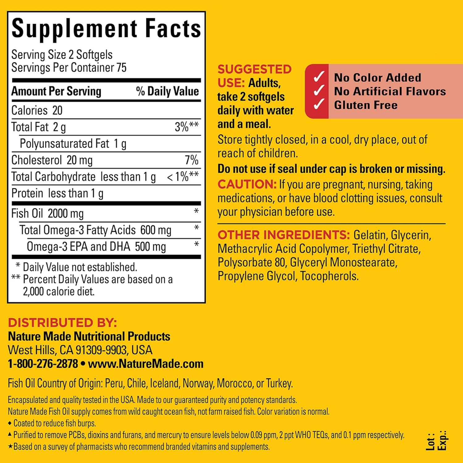 Nature Made Aceite de Pescado Omega 3 1000mg 150 Cápsulas