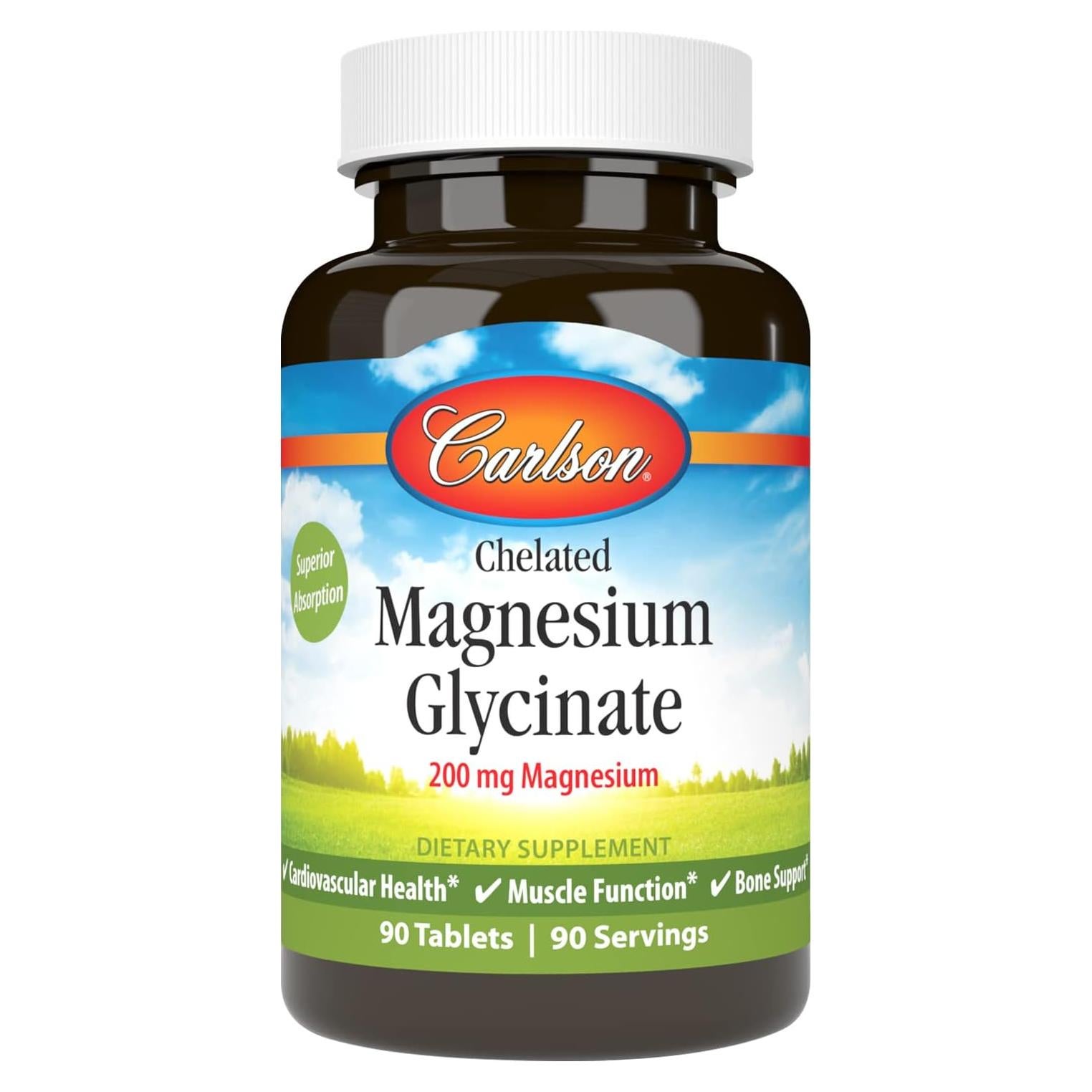 Magnesio Quelado Carlson 200 mg - 90 tabletas para corazón y músculos