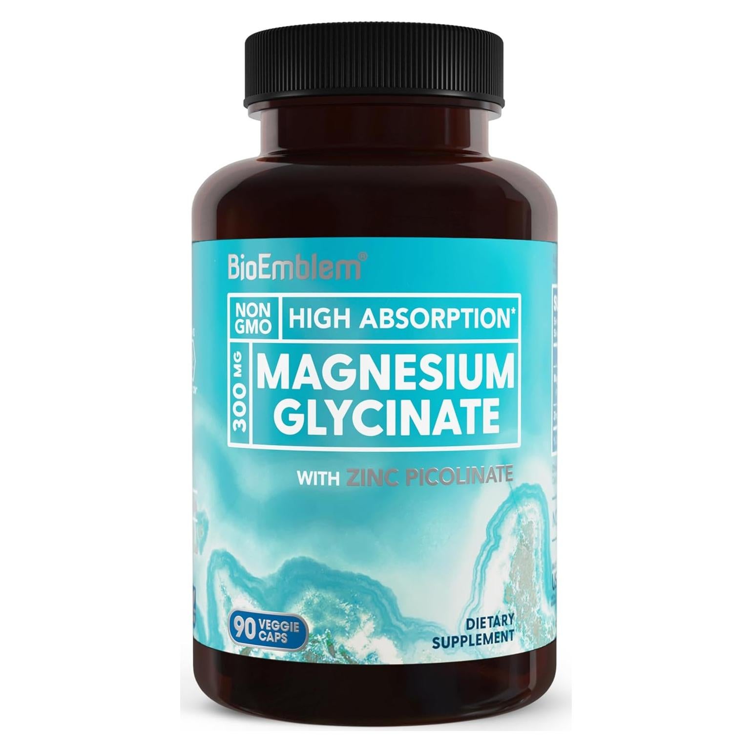 Suplemento de Magnesio Glicinato y Zinc BioEmblem - 300mg - 90 Cápsulas