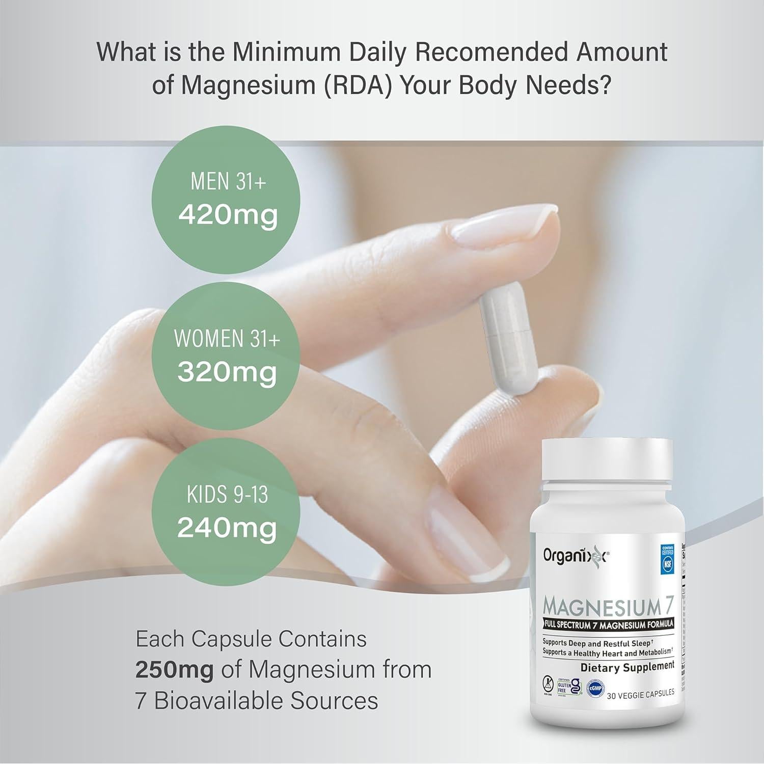 Suplemento de Magnesio Organixx 30 Cápsulas Veganas Alta Absorción