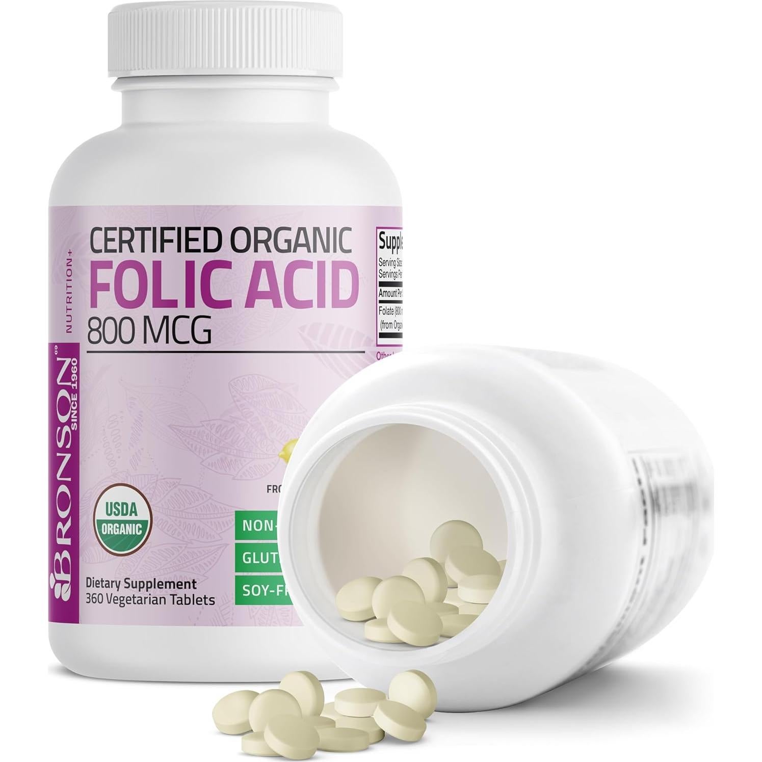 Ácido Fólico Orgánico Bronson 800 mcg 360 Tabletas