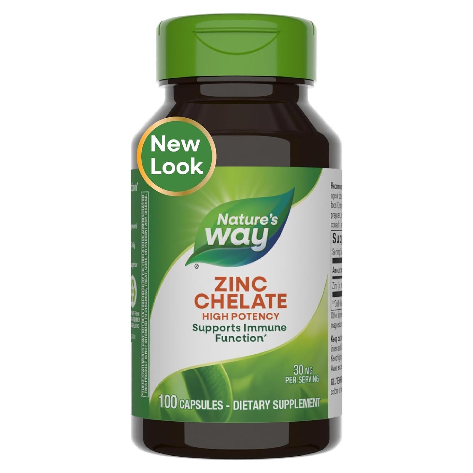Quelato de Zinc Nature's Way 30 mg 100 Cápsulas Inmunidad