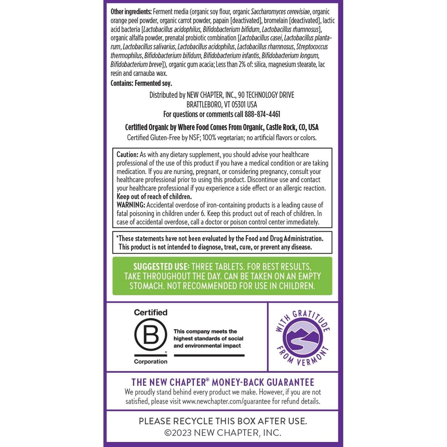 Vitaminas Prenatales New Chapter 96ct Orgánicas y No Transgénicas