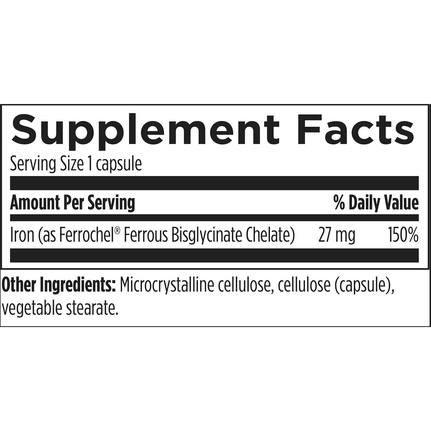 Suplemento de Hierro Ferrochel - 120 Cápsulas Veganas de Alta Absorción