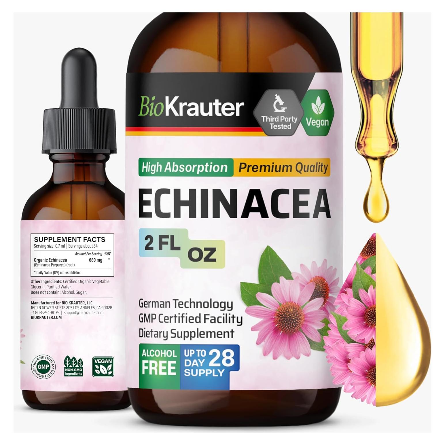 Tintura de Echinacea BioKrauter 59.15 ml - Vegana y Sin Alcohol